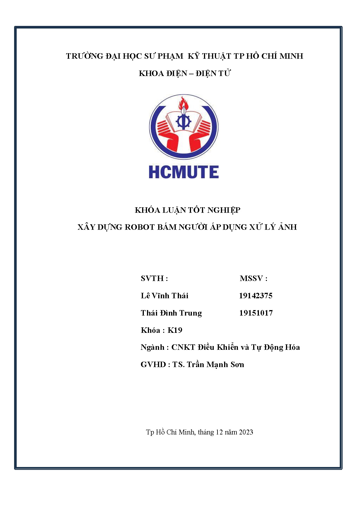 Đồ án tốt nghiệp - Xây dựng robot bám người áp dụng xử lý ảnh