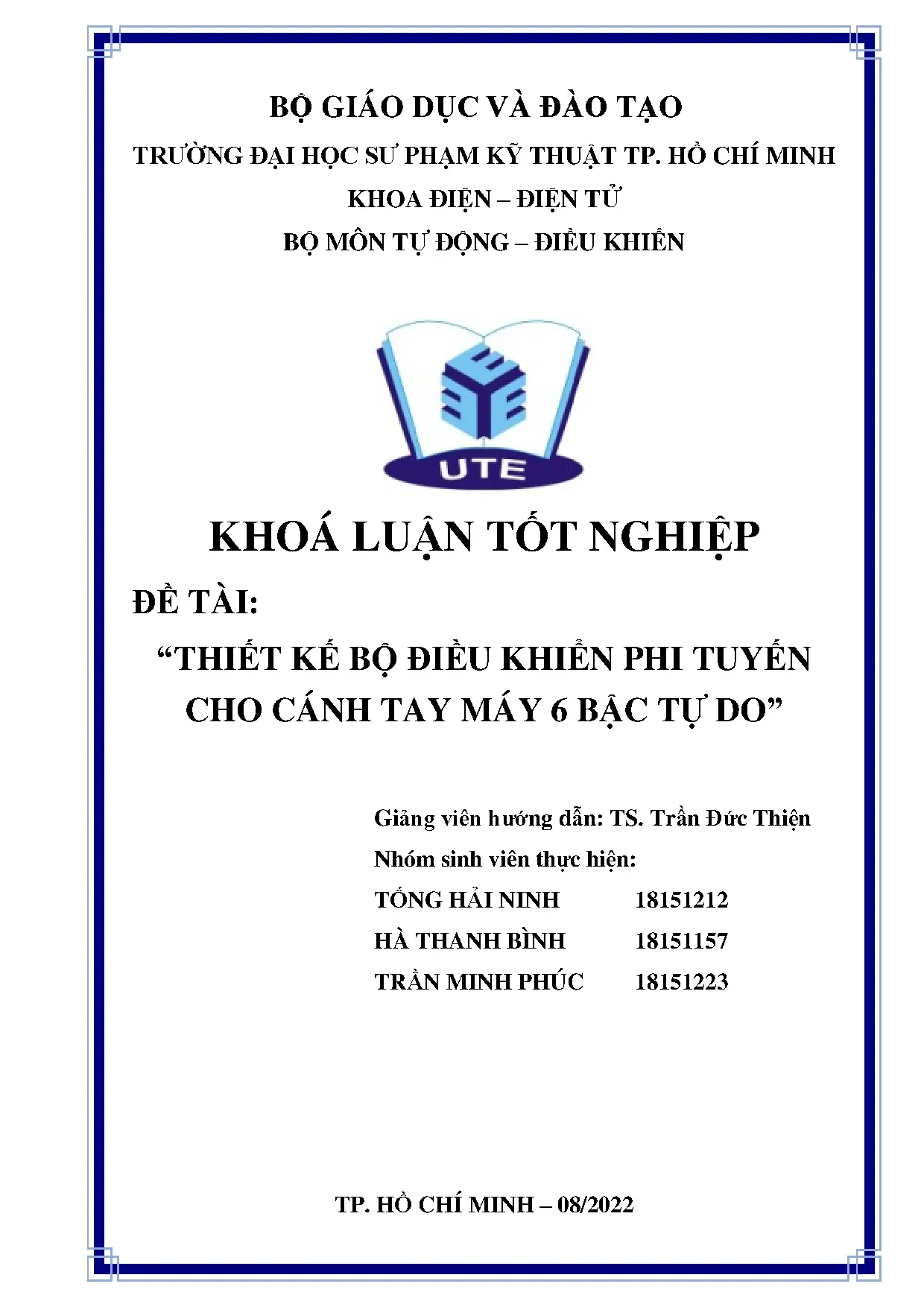 Đồ án tốt nghiệp - Thiết kế bộ điều khiển phi tuyến cho cánh tay máy 6 bậc tự do