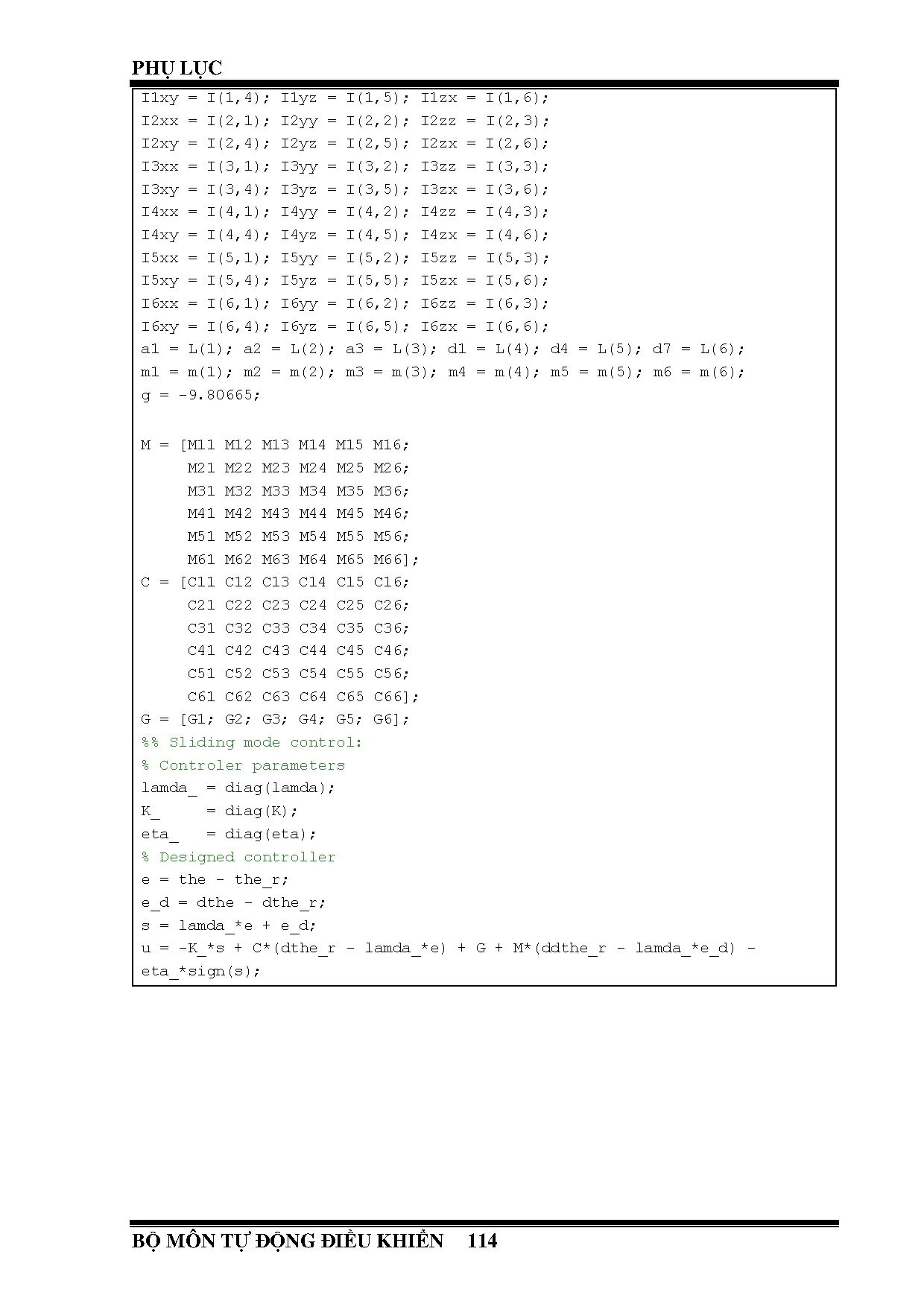 Đồ án tốt nghiệp - Thiết kế bộ điều khiển phi tuyến cho cánh tay máy 6 bậc tự do - Trang 135