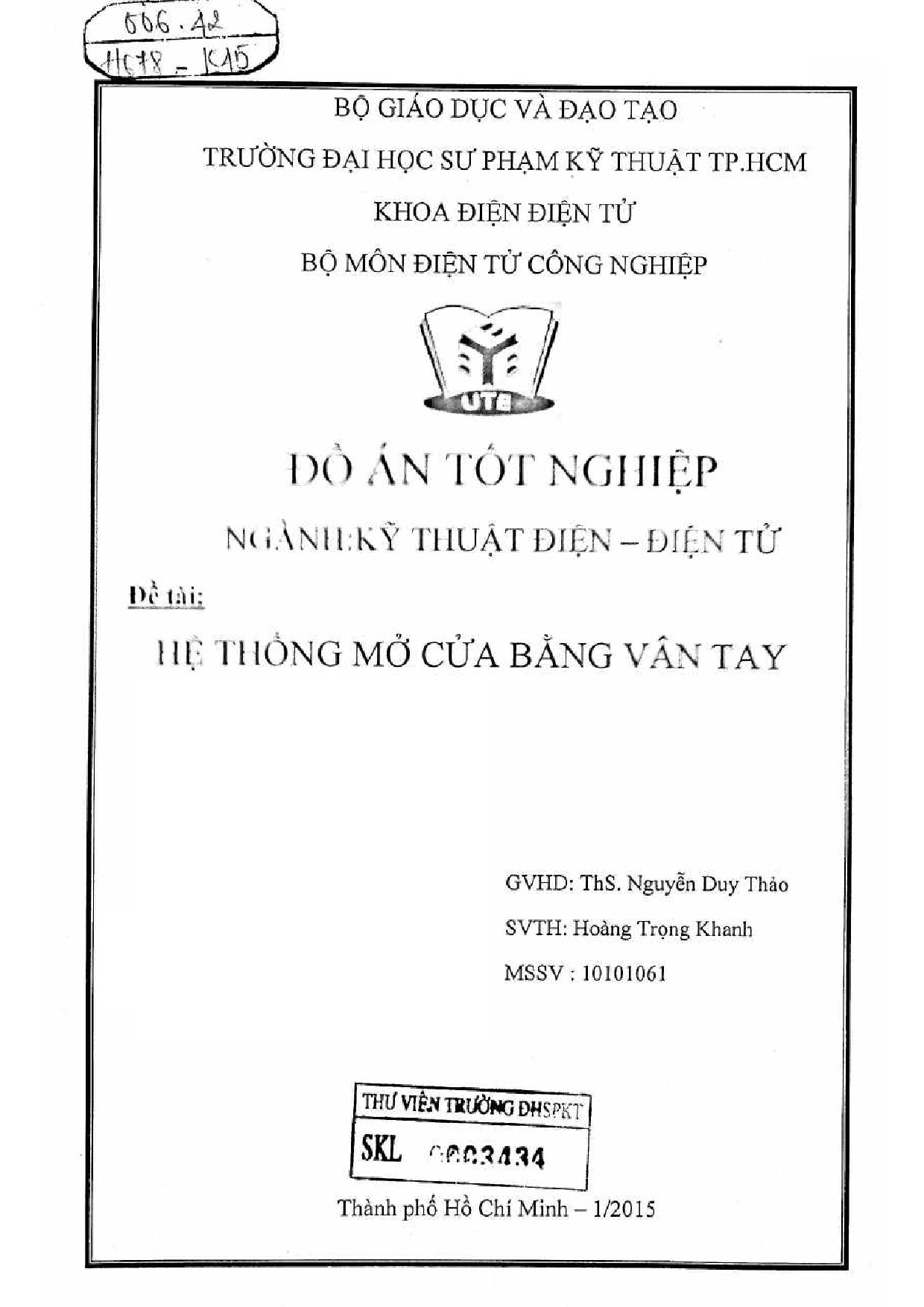 Đồ án tốt nghiệp - Hệ thống mở cửa bằng vân tay