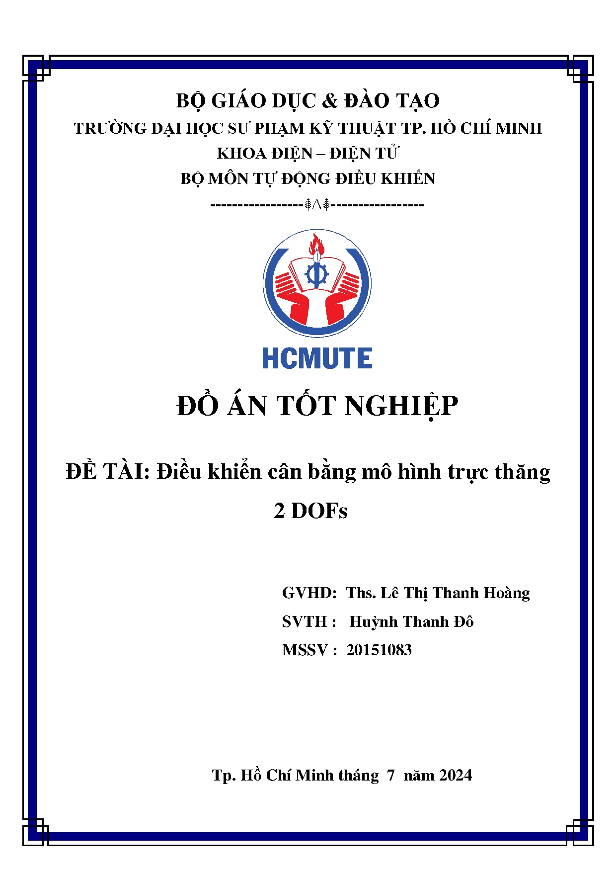 Đồ án tốt nghiệp - Điều khiển cân bằng mô hình trực thăng 2 DOFs