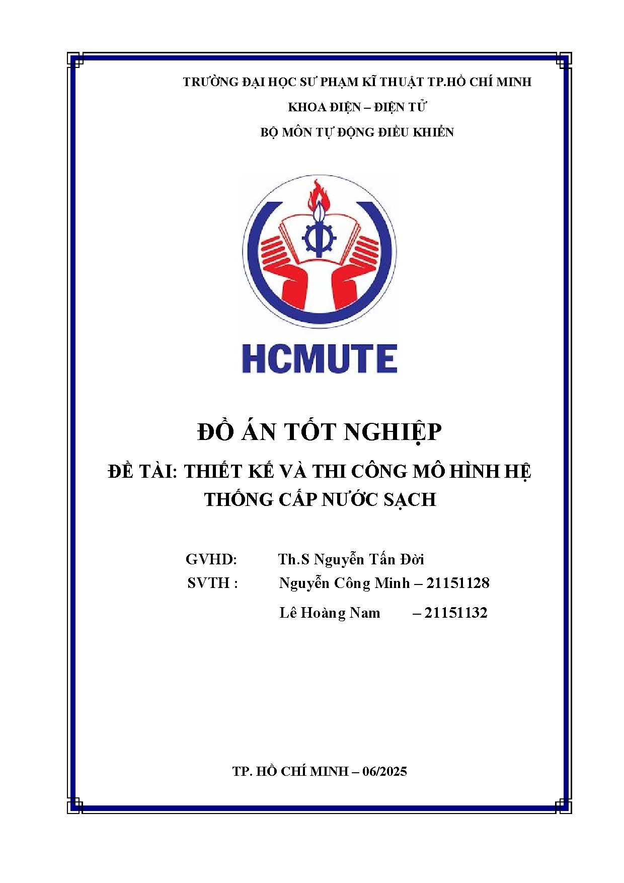 Đồ án tốt nghiệp - Thiết kế và thi công mô hình hệ thống cấp nước sạch