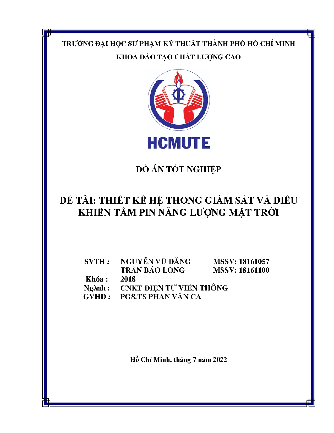 Đồ án tốt nghiệp - Thiết kế hệ thống giám sát và điều khiển tấm pin năng lượng mặt trời