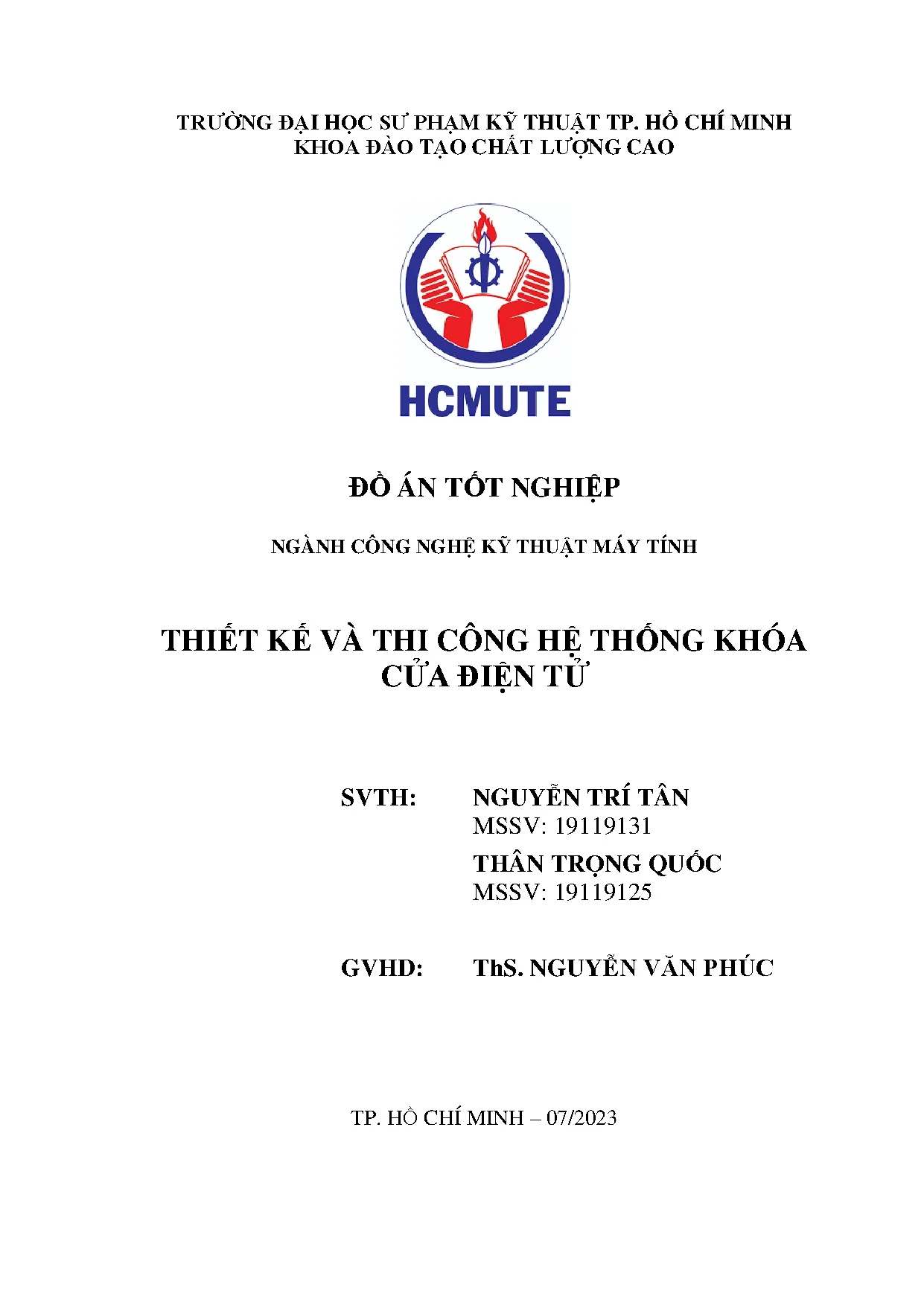 Đồ án tốt nghiệp - Thiết kế và thi công hệ thống khóa cửa điện tử