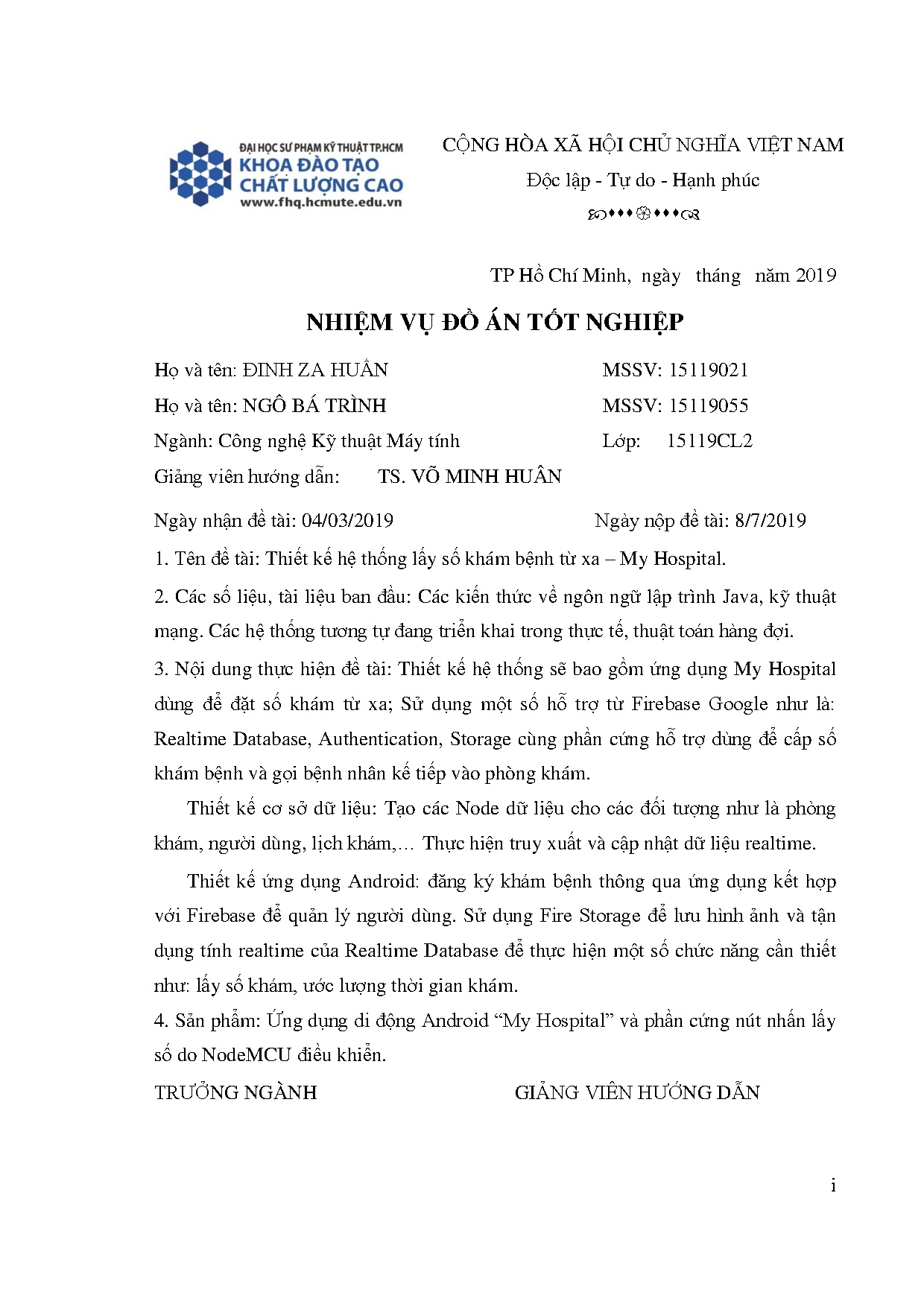 Đồ án tốt nghiệp - Thiết kế hệ thống lấy số khám bệnh từ xa - My hospital