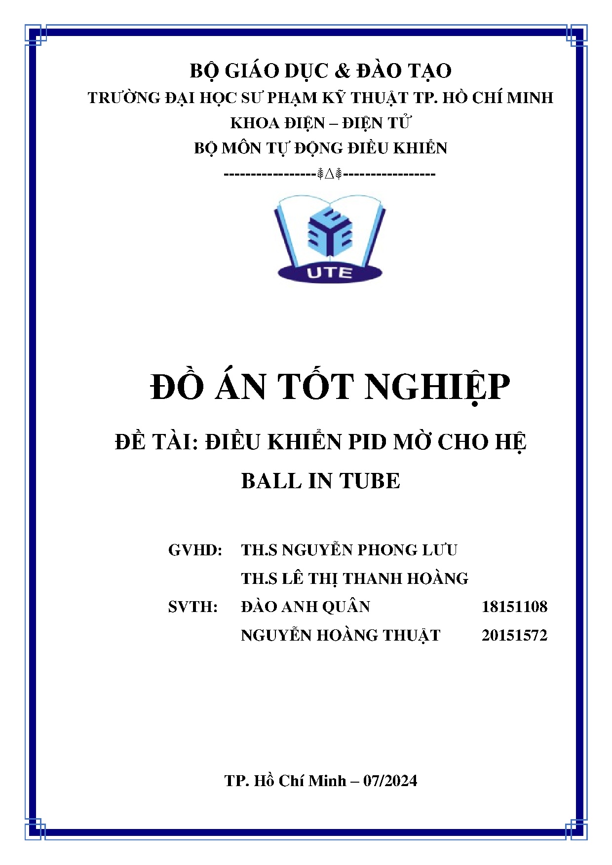 Đồ án tốt nghiệp - Điều khiển PID mờ cho hệ ball in tube