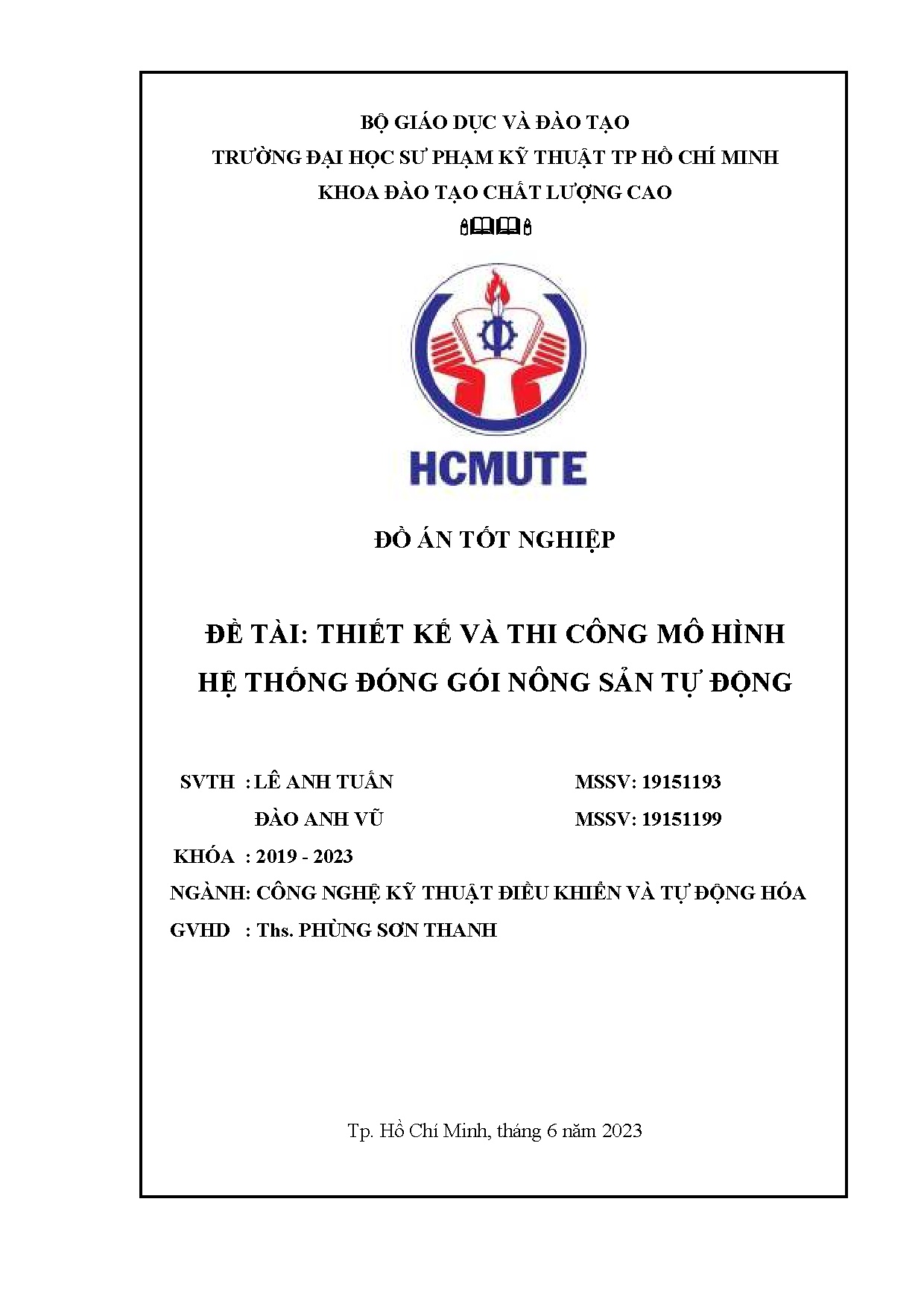 Đồ án tốt nghiệp - Thiết kế và thi công mô hình hệ thống đóng gói nông sản tự động