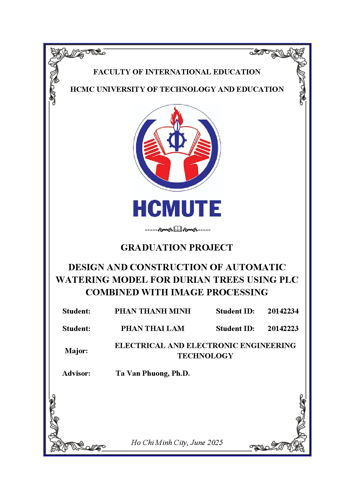 Đồ án tốt nghiệp - Design and contruction of automatic watering model for durian trees using PCWIP