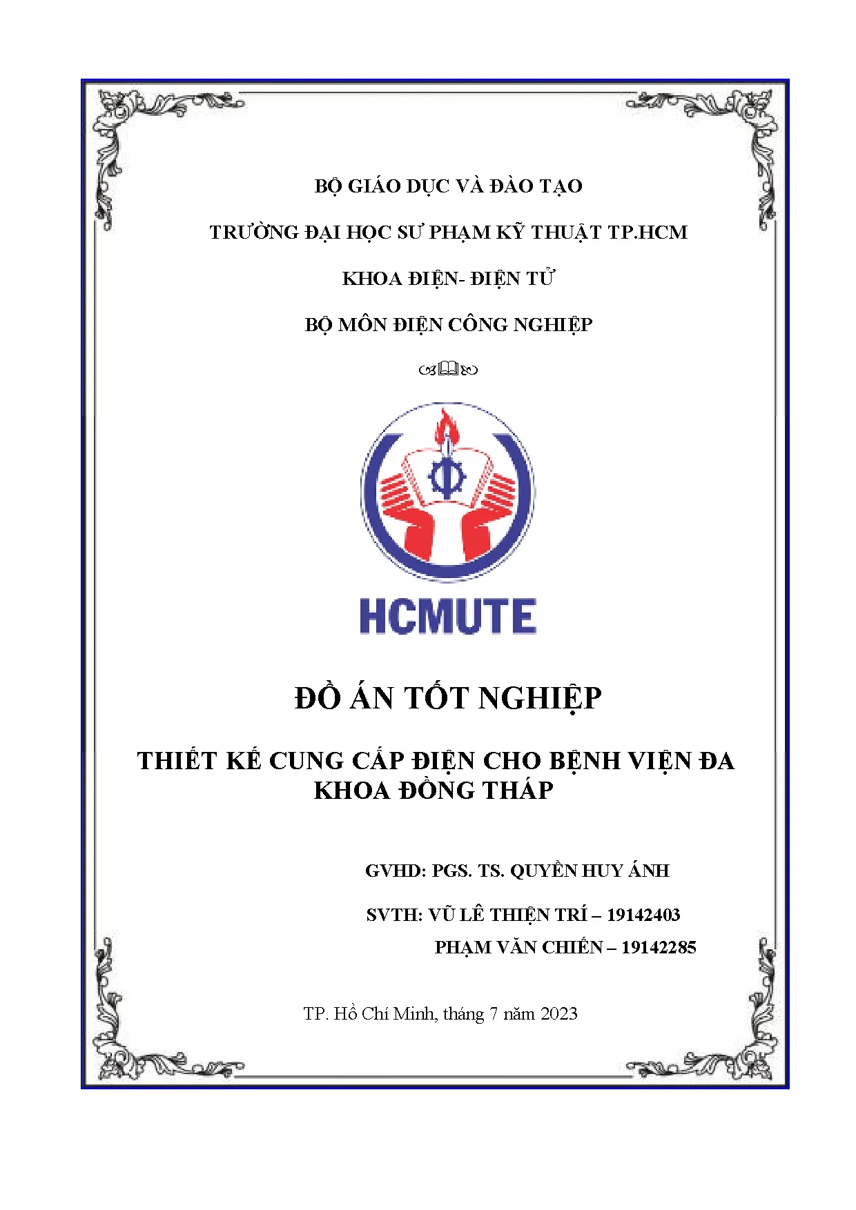 Đồ án tốt nghiệp - Thiết kế cung cấp điện cho Bệnh viện đa khoa Đồng Tháp