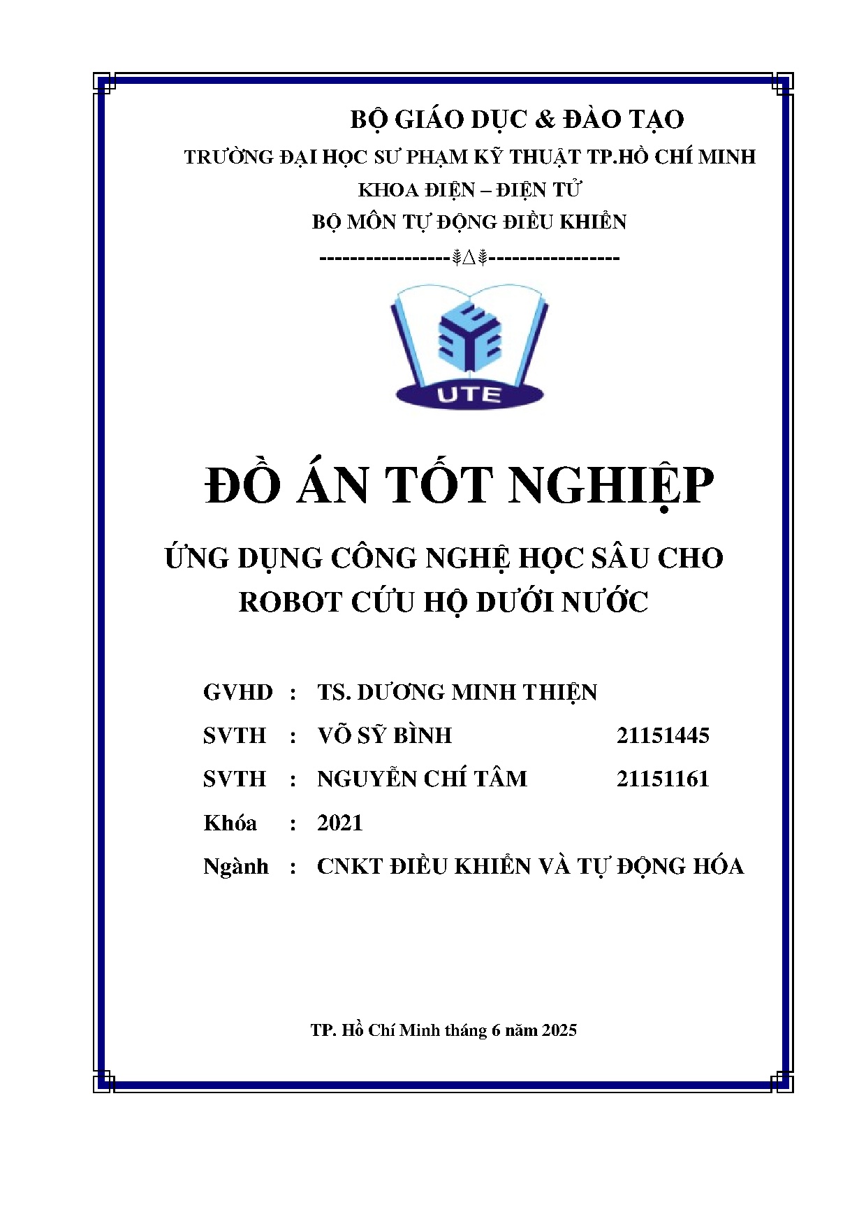 Đồ án tốt nghiệp - Ứng dụng công nghệ học sâu cho robot cứu hộ dưới nước