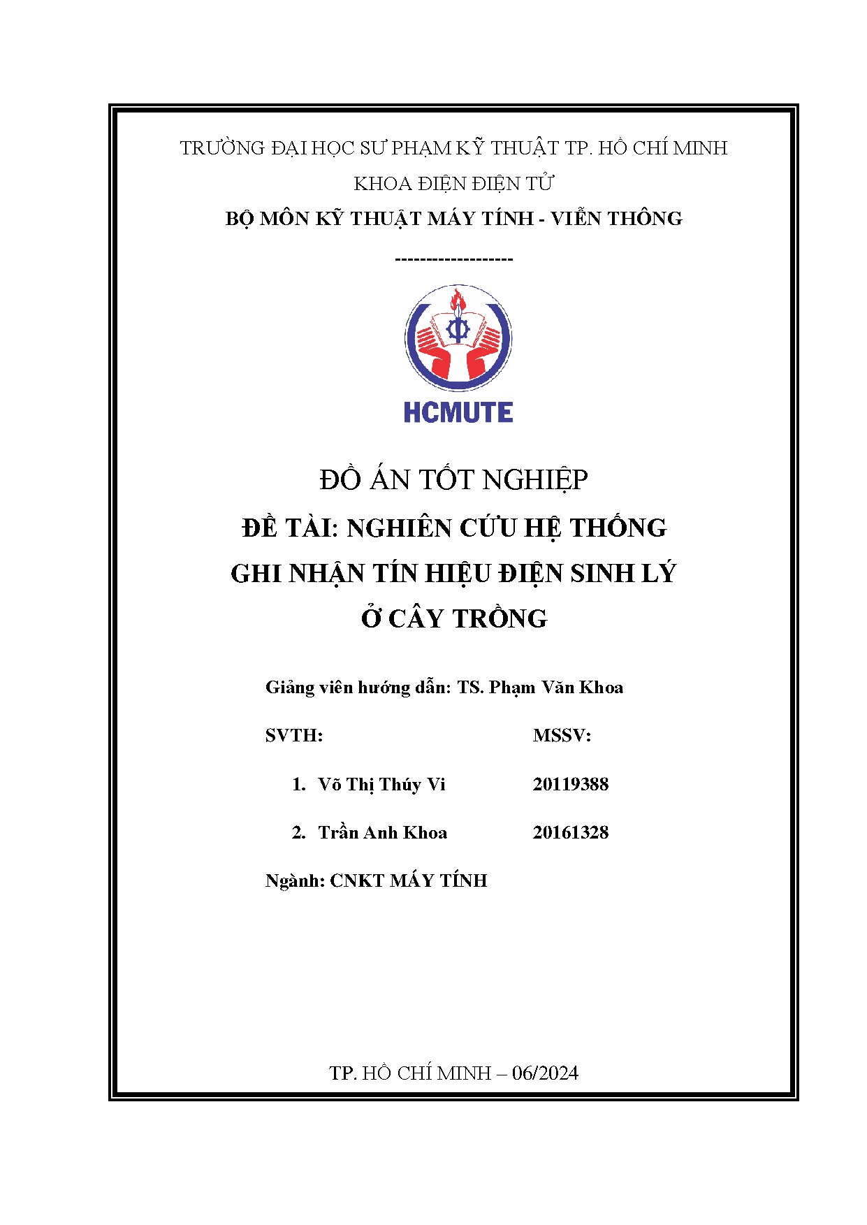 Đồ án tốt nghiệp - Nghiên cứu hệ thống ghi nhận tín hiệu điện sinh lý ở cây trồng