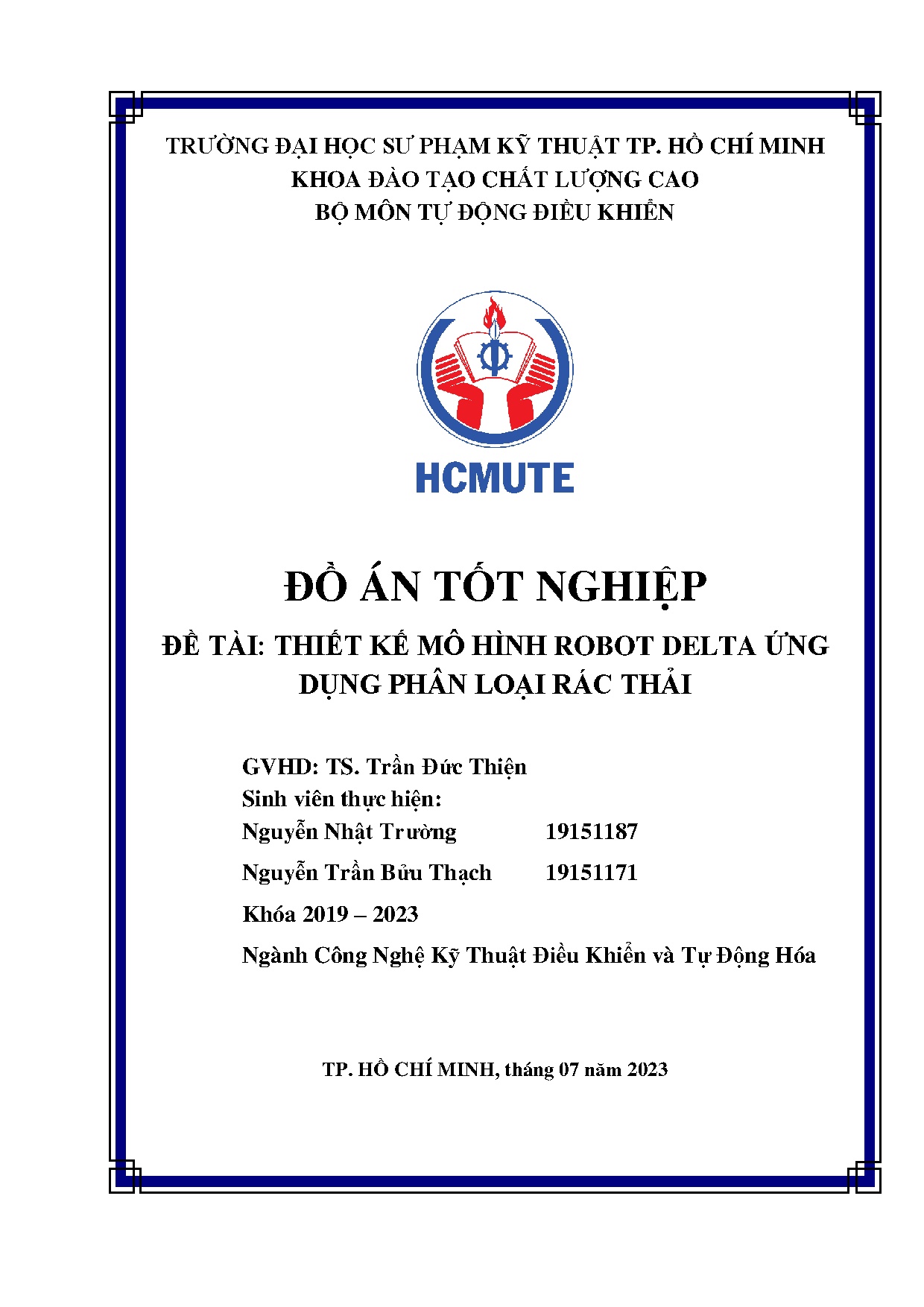 Đồ án tốt nghiệp - Thiết kế mô hình Robot Delta ứng dụng phân loại rác thải