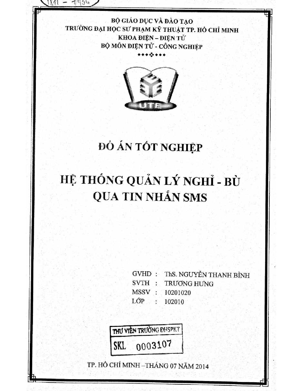 Đồ án tốt nghiệp - Hệ thống quản lý nghỉ - bù qua tin nhắn SMS