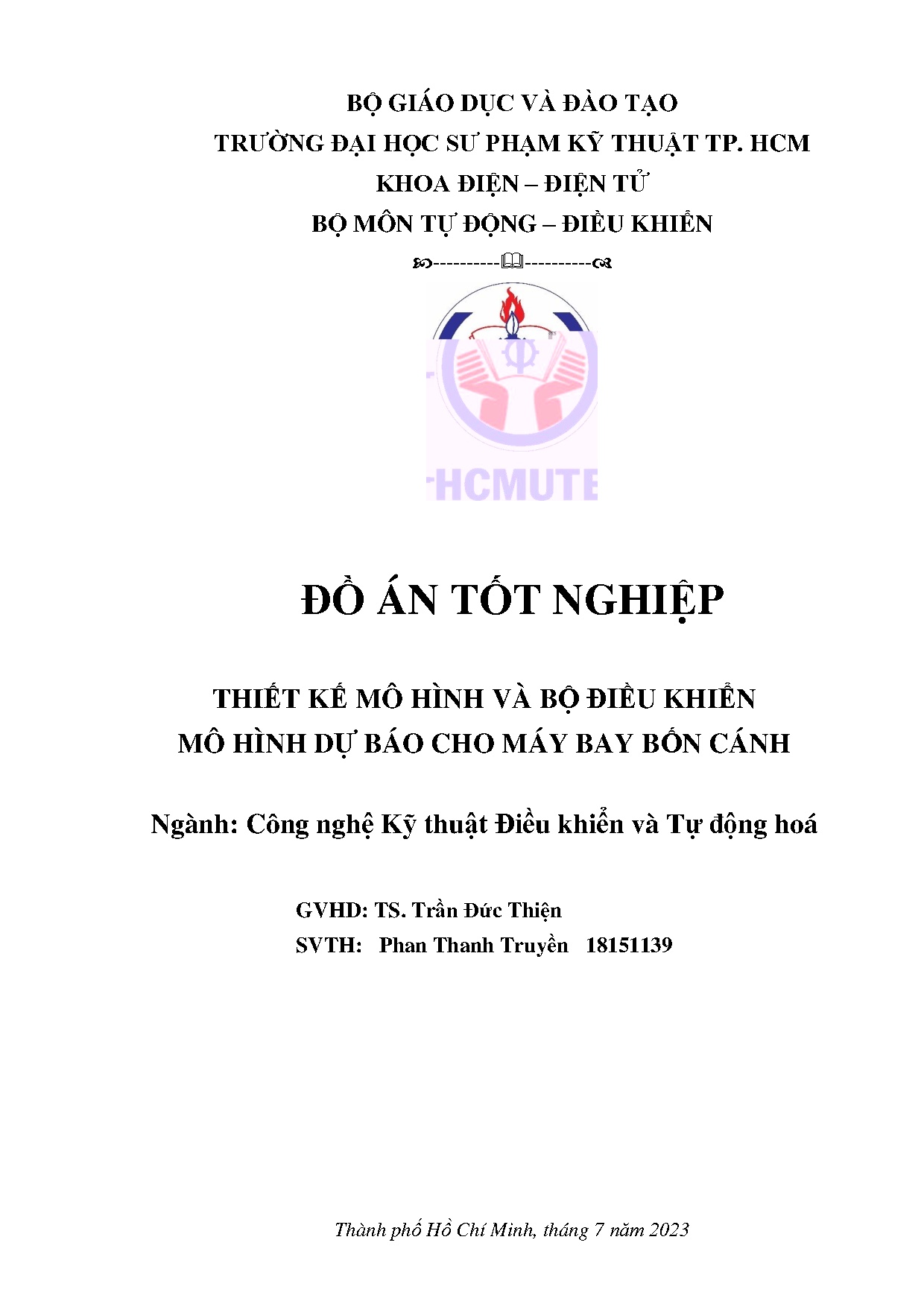 Đồ án tốt nghiệp - Thiết kế mô hình bộ điều khiển mô hình dự báo cho máy bay bốn cánh