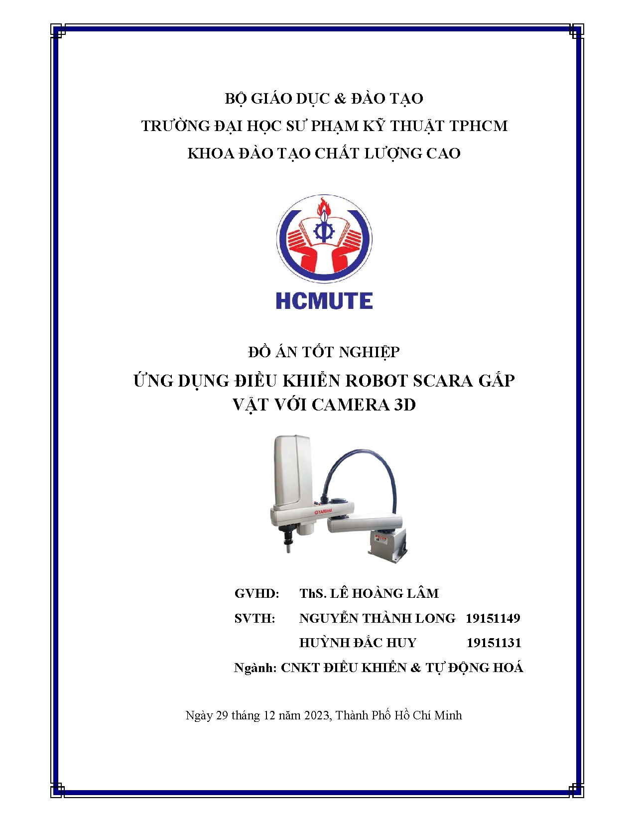 Đồ án tốt nghiệp - Ứng dụng điều khiển robot Scara gắp vật với camera 3D
