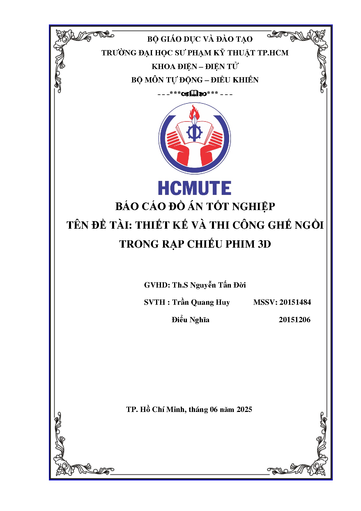 Đồ án tốt nghiệp - Thiết kế và thi công ghế ngồi trong rạp chiếu phim 3D