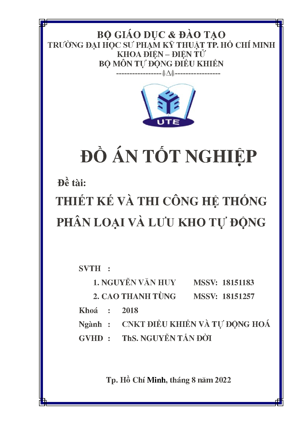 Đồ án tốt nghiệp - Thiết kế và thi công hệ thống phân loại và lưu kho tự động