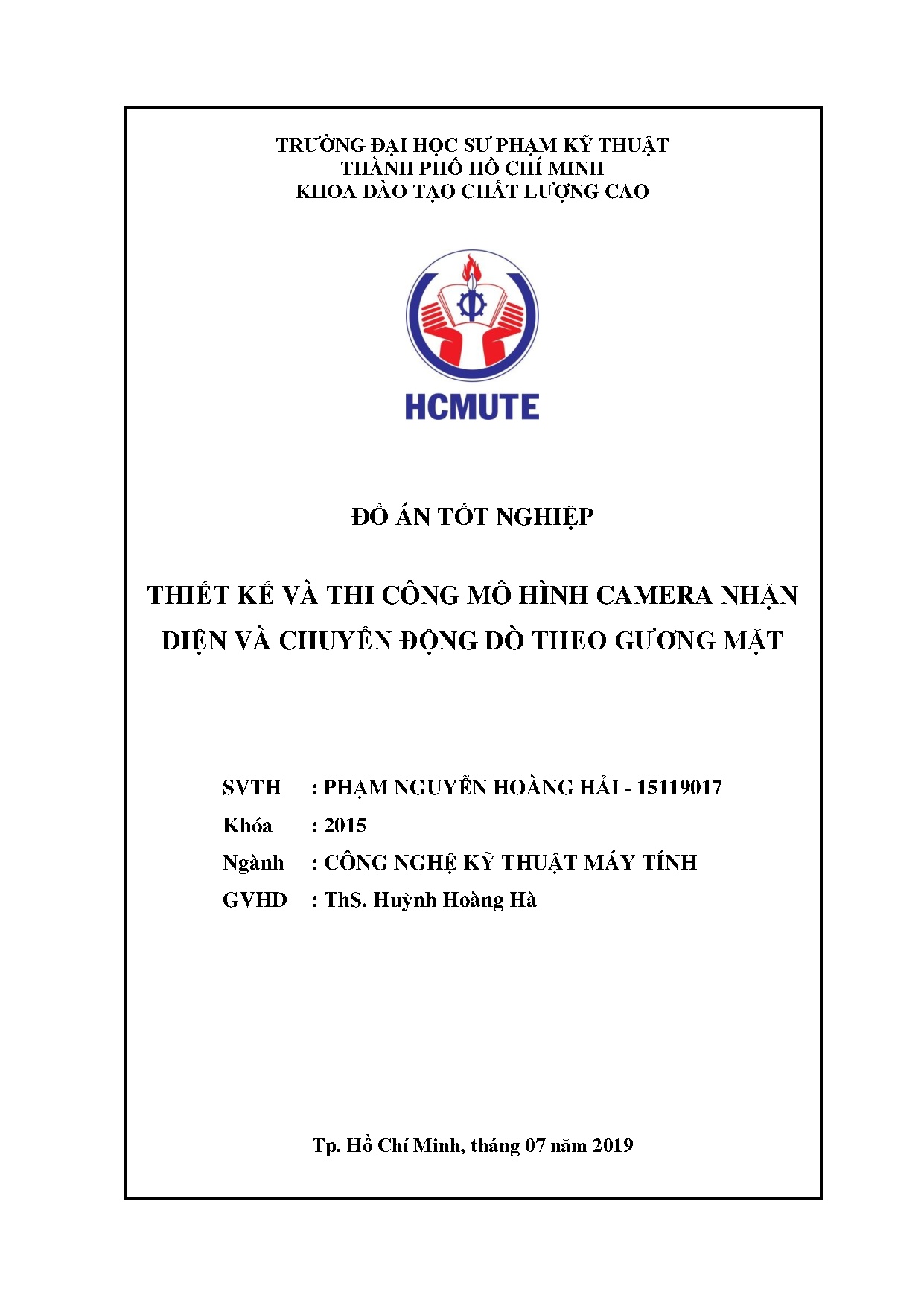 Đồ án tốt nghiệp - Thiết kế và thi công mô hình camera nhận diện và chuyển động dò theo gương mặt