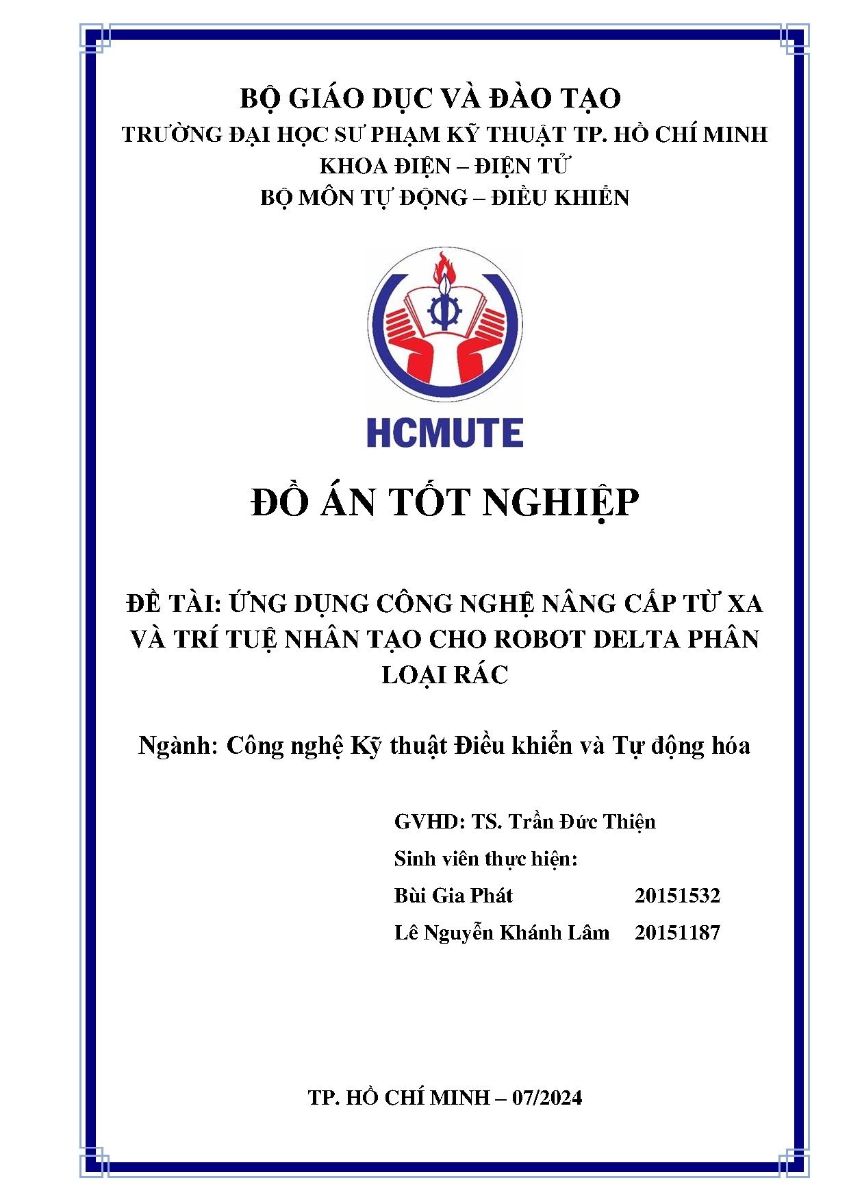 Đồ án tốt nghiệp - Ứng dụng công nghệ nâng cấp từ xa và trí tuệ nhân tạo cho robot delta phân loại R