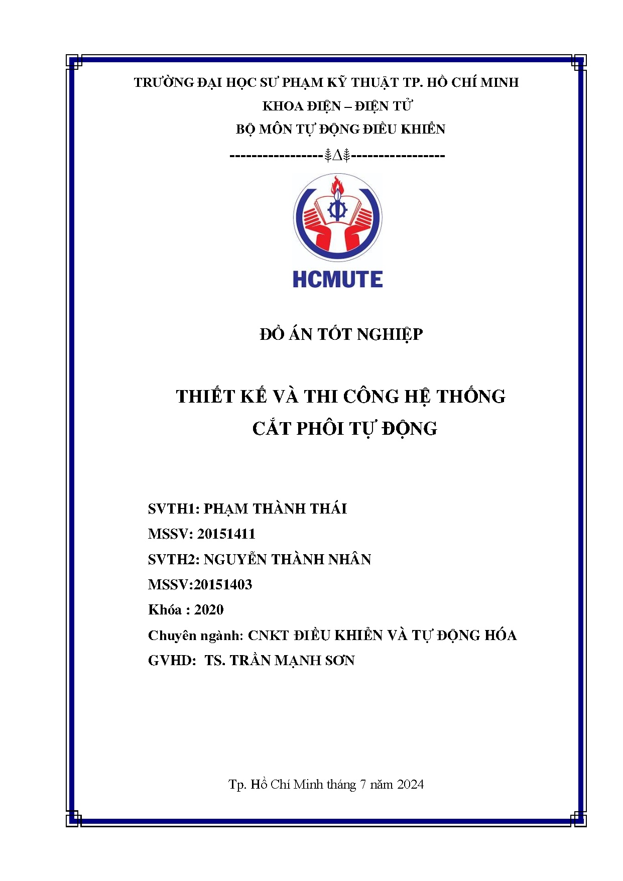 Đồ án tốt nghiệp - Thiết kế và thi công hệ thống cắt phôi tự động