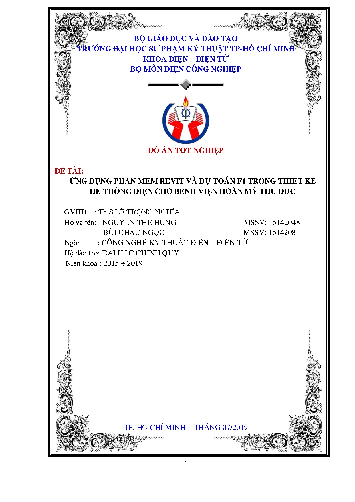 Đồ án tốt nghiệp - Ứng dụng phần mềm Revit và dự toán F1 trong thiết kế hệ thống điện cho bệnh VHMTĐ