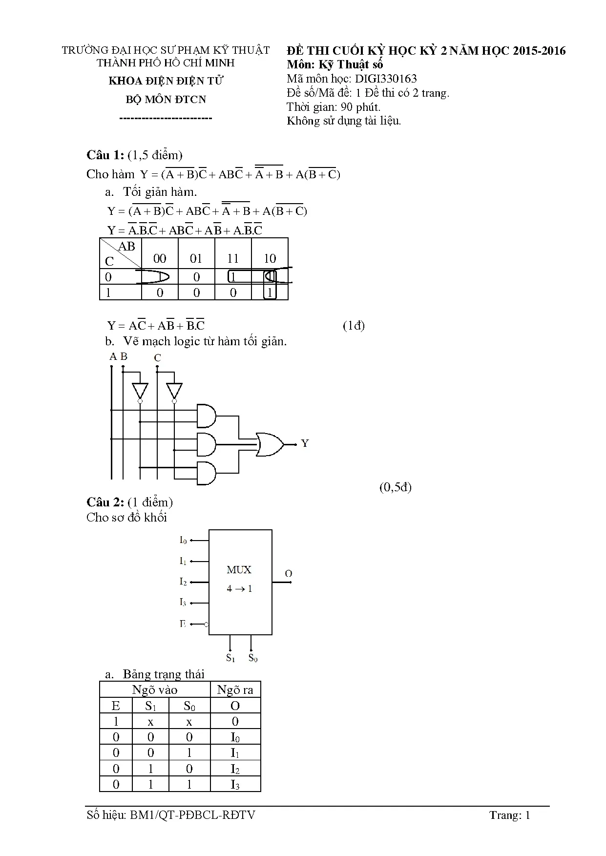 Đề thi kĩ thuật số