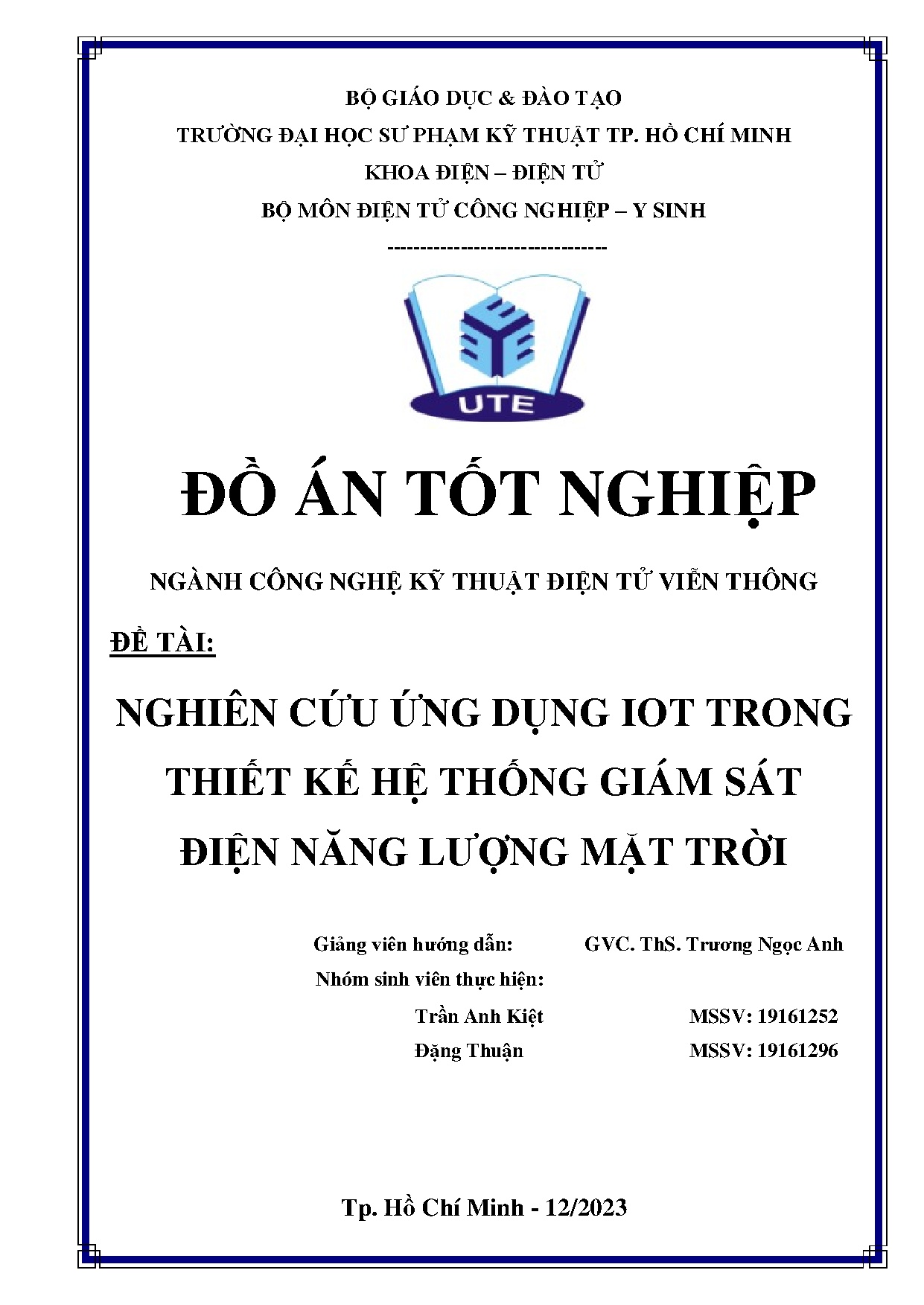 Đồ án tốt nghiệp - Nghiên cứu ứng dụng IOT trong thiết kế hệ thống giám sát điện năng lượng mặt trời