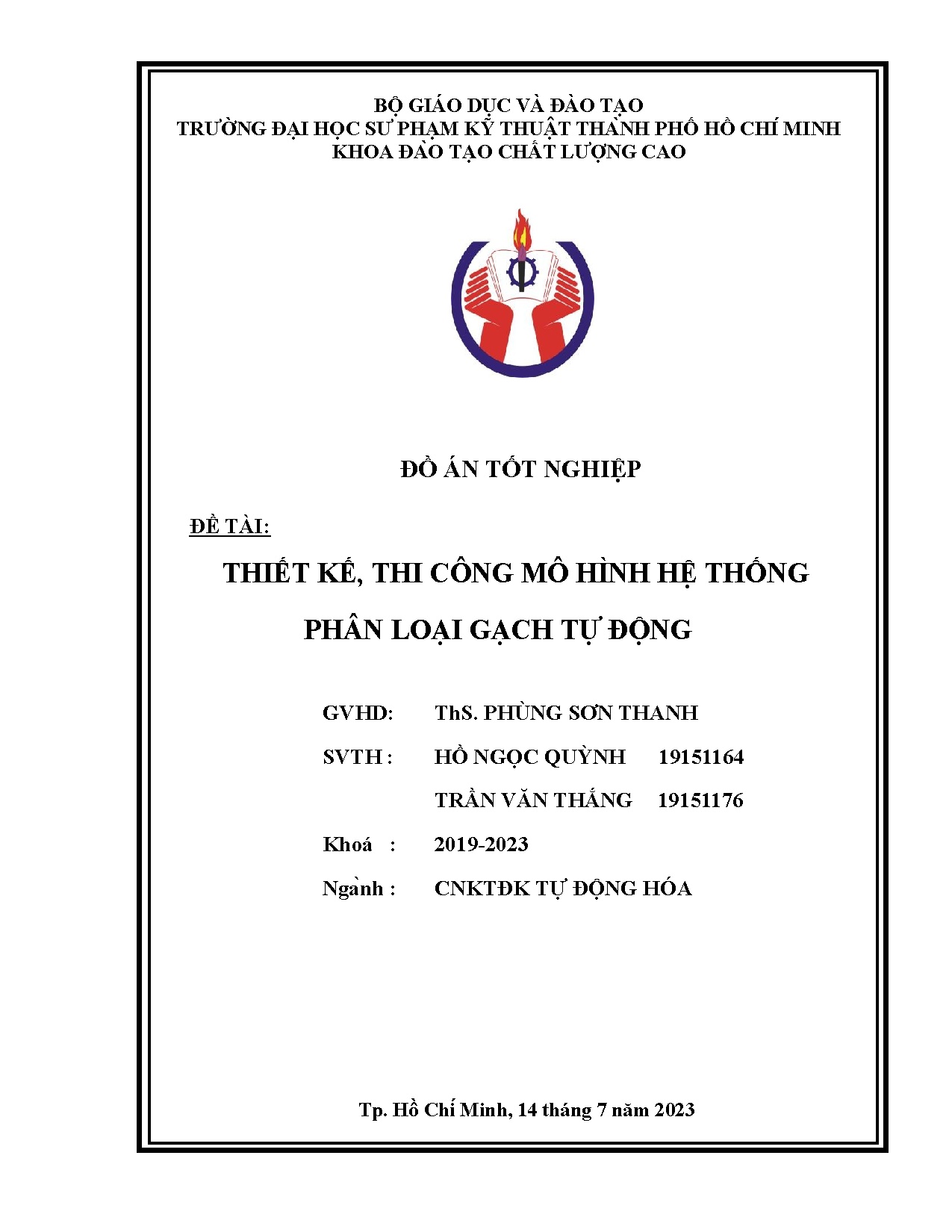 Đồ án tốt nghiệp - Thiết kế, thi công mô hình hệ thống phân loại gạch tự động