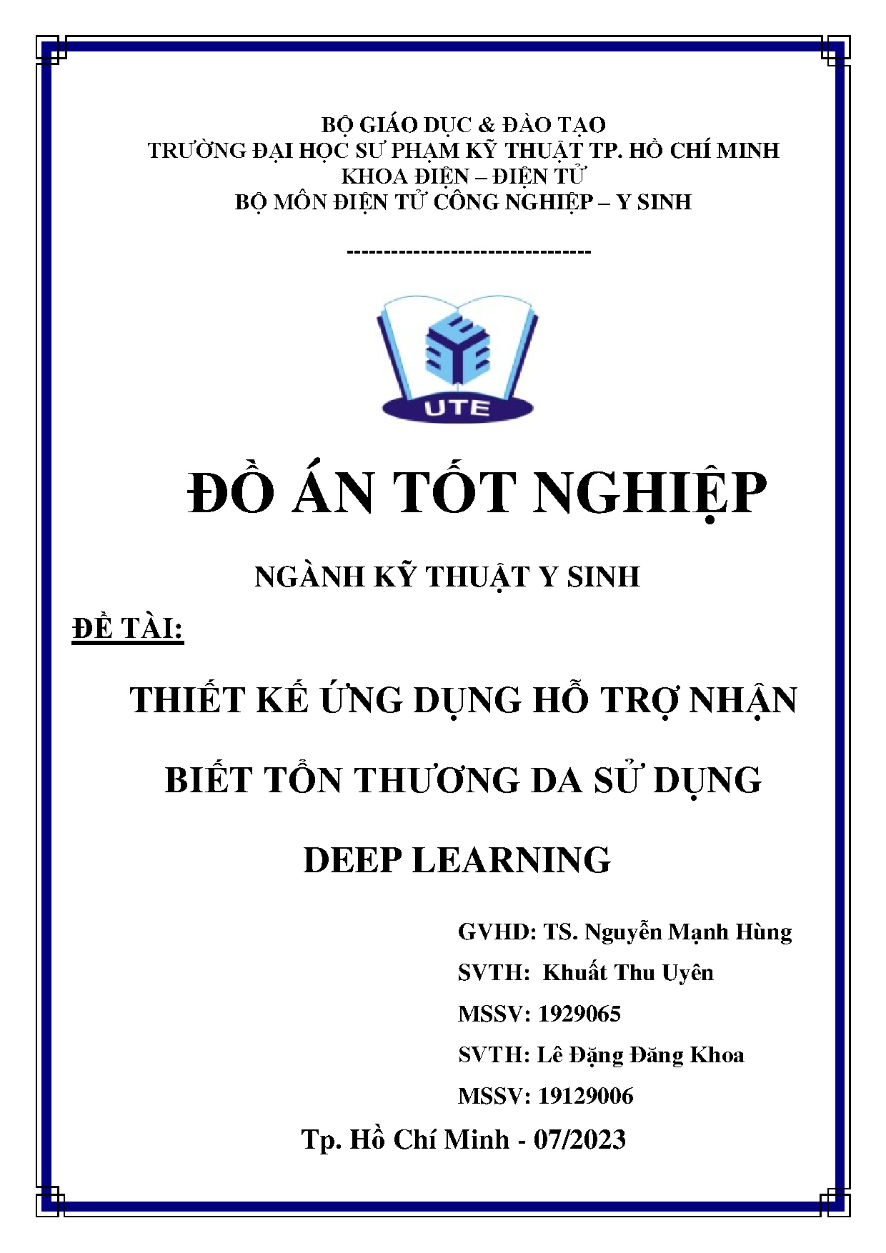 Đồ án tốt nghiệp - Thiết kế ứng dụng hỗ trợ nhận biết tổn thương da sử dụng Deep learning