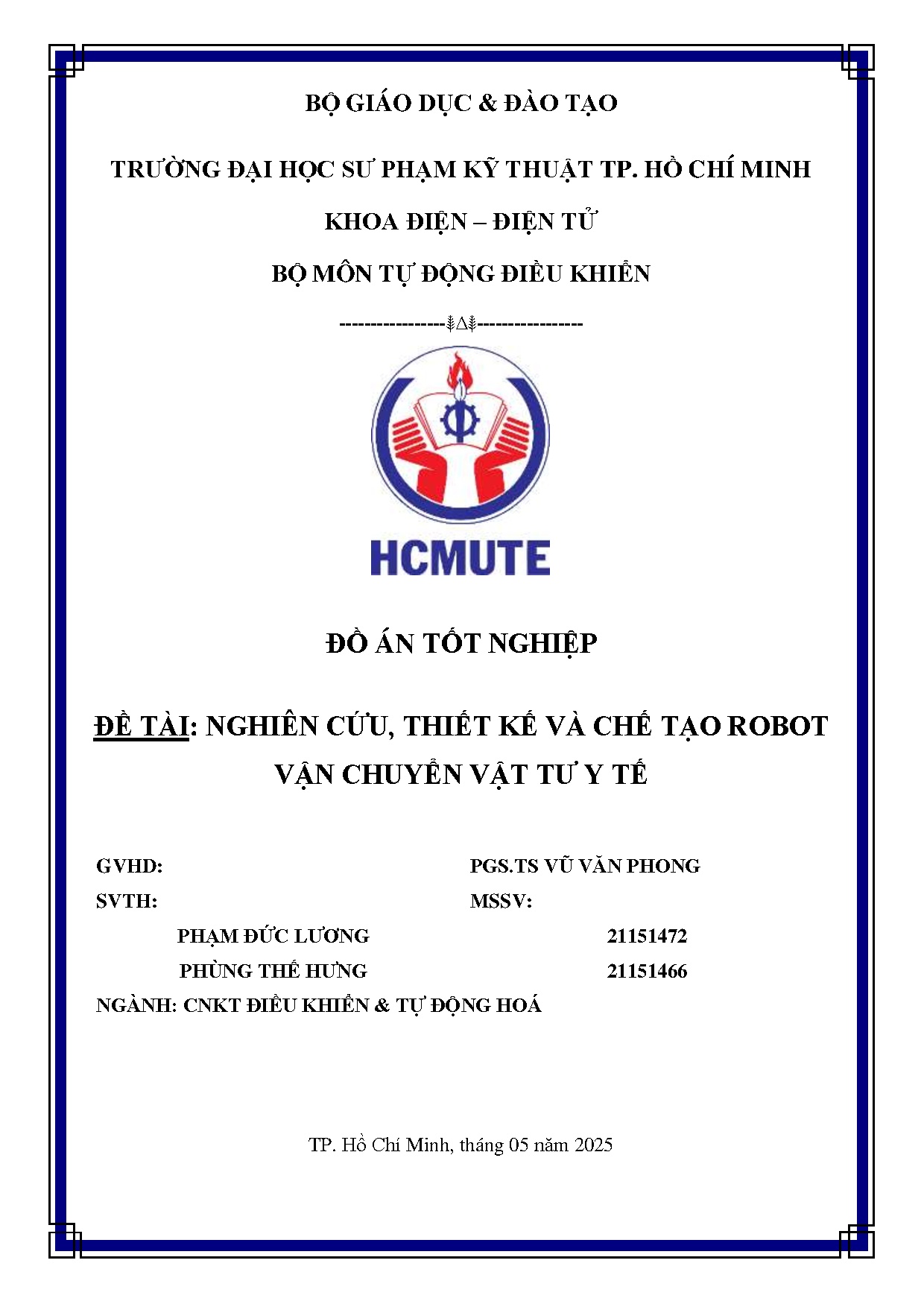 Đồ án tốt nghiệp - Nghiên cứu, thiết kế và chế tạo Robot vận chuyển vật tư y tế