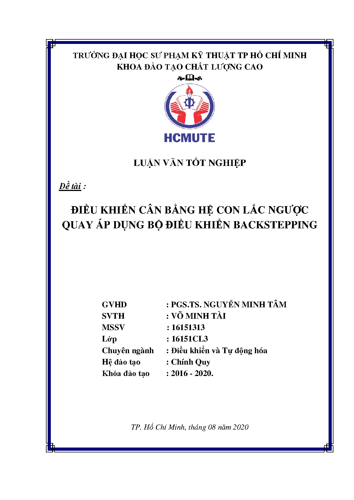 Đồ án tốt nghiệp - Điều khiển cân bằng hệ con lắc ngược quay áp dụng bộ điều khiển Backstepping