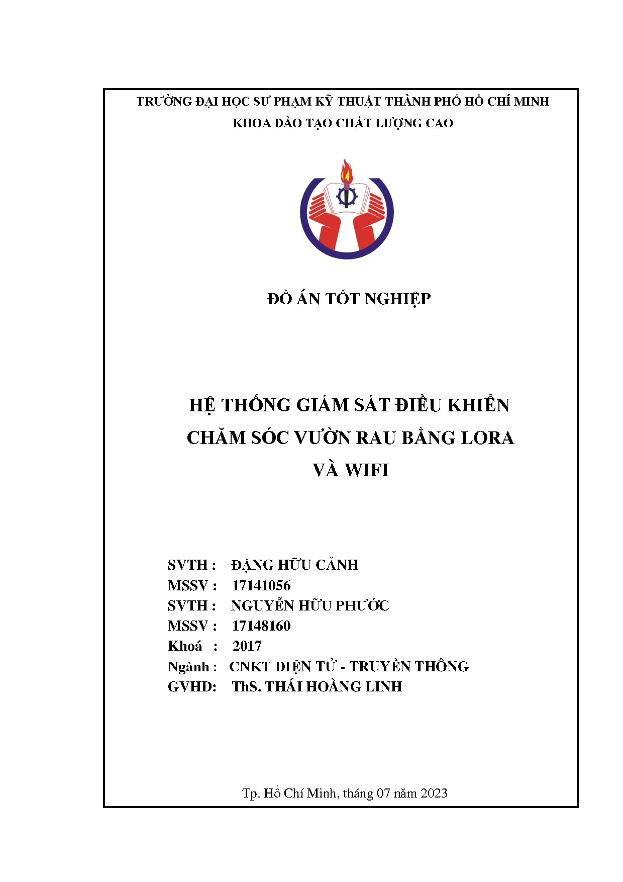 Đồ án tốt nghiệp - Hệ thống giám sát điều khiển chăm sóc vườn rau bằng Lora và Wifi