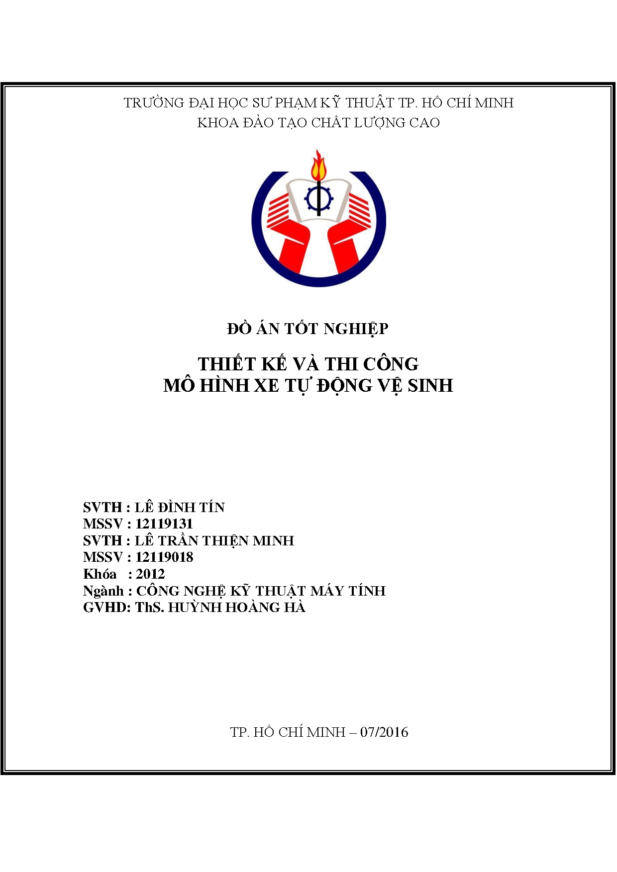 Đồ án tốt nghiệp - Thiết kế và thi công mô hình xe tự động vệ sinh: