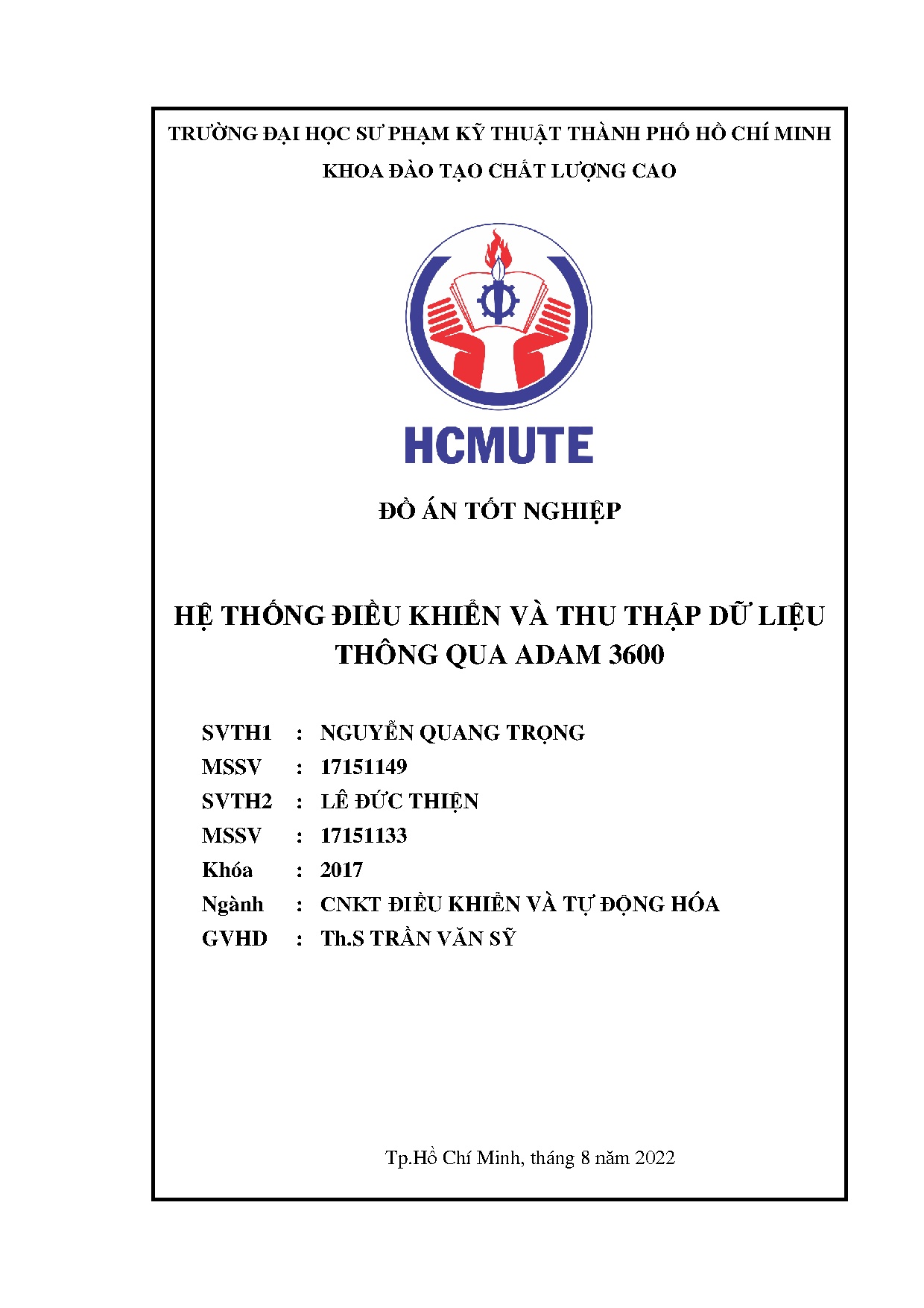 Đồ án tốt nghiệp - Hệ thống điều khiển và thu thập dữ liệu thông qua adam 3600: ĐÁTNKCLCNCNKTĐKVTĐH