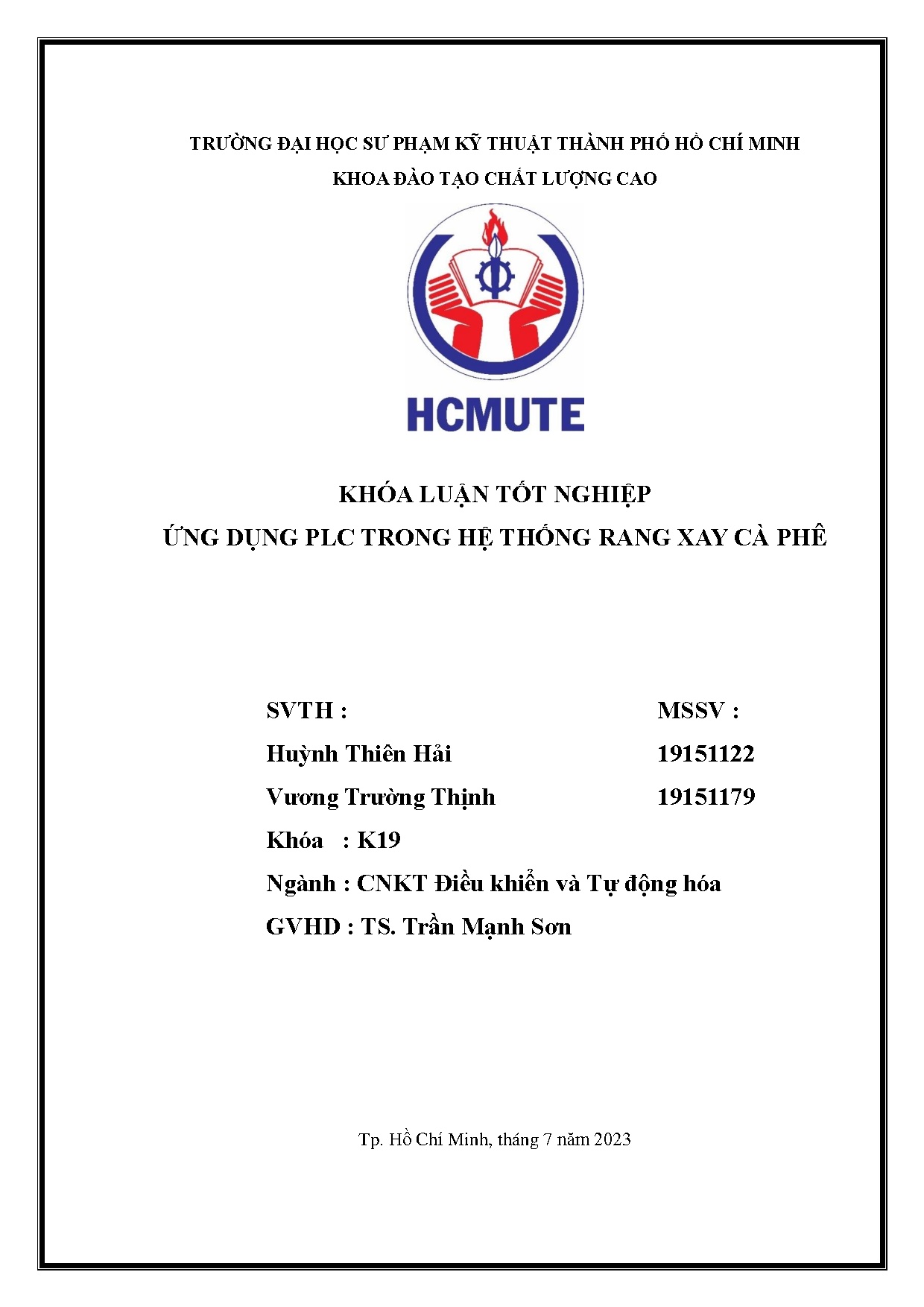 Đồ án tốt nghiệp - Ứng dụng PLC trong hệ thống rang xay cà phê