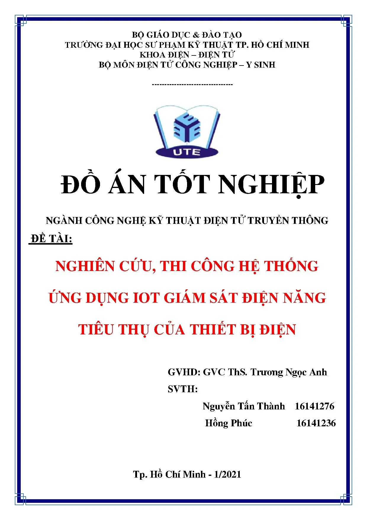 Đồ án tốt nghiệp - Nghiên cứu, thi công hệ thống ứng dụng Iot giám sát điện năng tiêu thụ của TBĐ