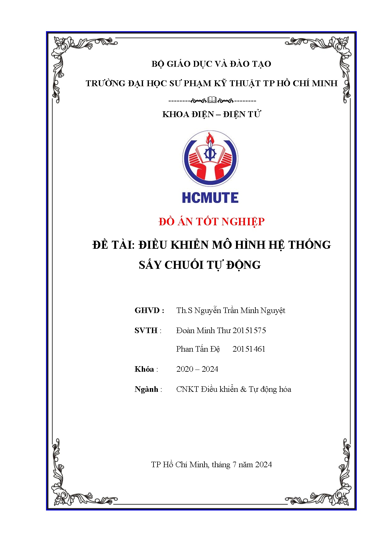 Đồ án tốt nghiệp - Điều khiển mô hình hệ thống sấy chuối tự động