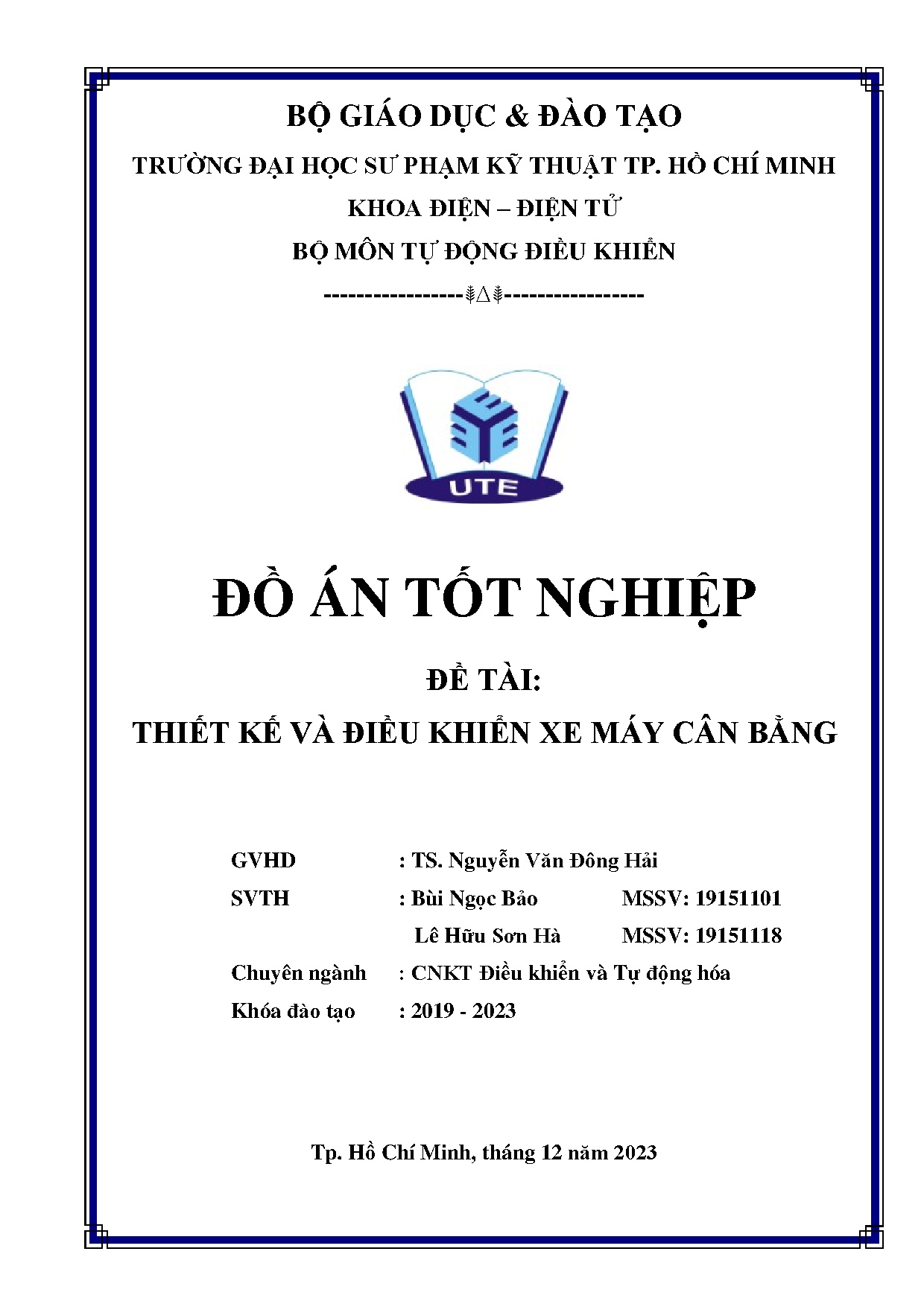 Đồ án tốt nghiệp - Thiết kế và điều khiển xe máy cân bằng