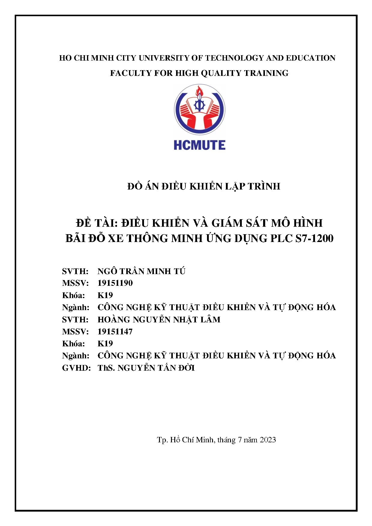 Đồ án tốt nghiệp - Điều khiển và giám sát mô hình bãi đỗ xe thông minh ứng dụng PLC S7-1200