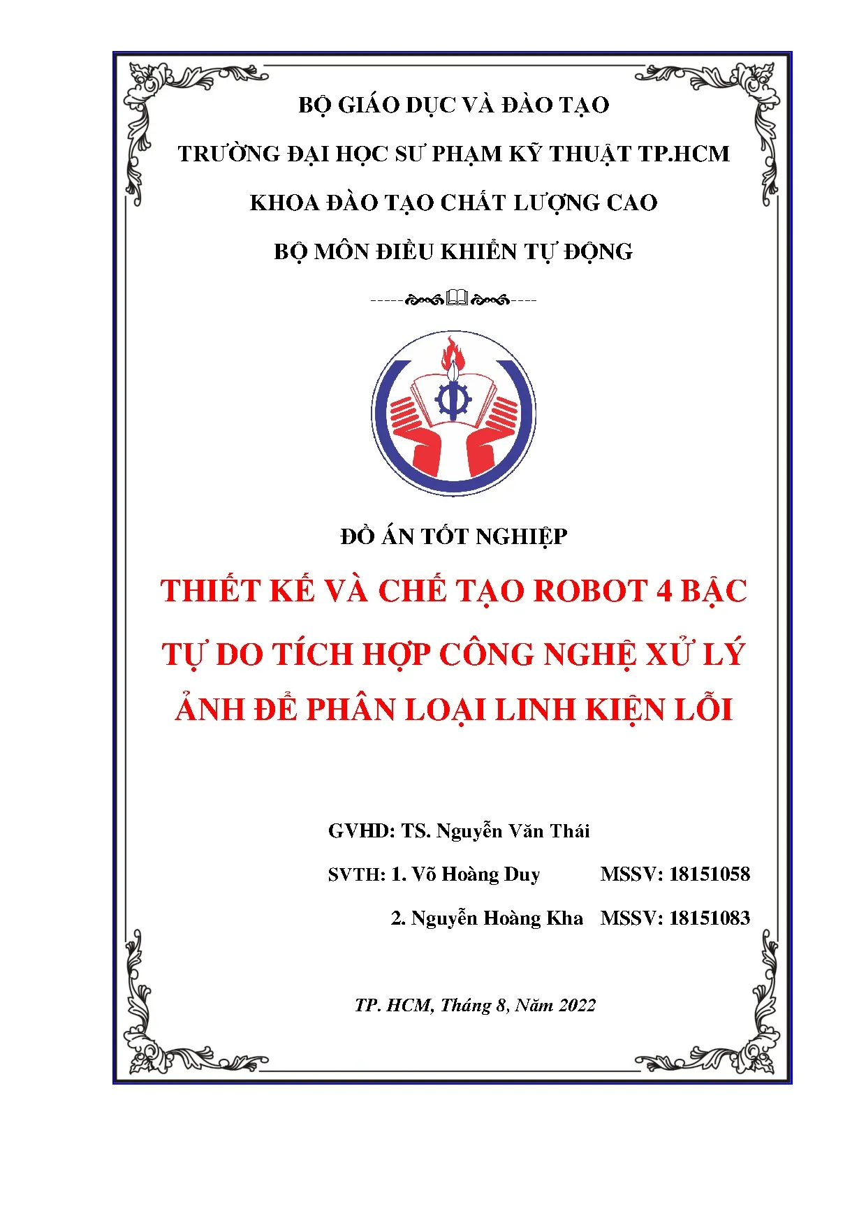 Đồ án tốt nghiệp - Thiết kế và chế tạo robot 4 bậc tự do tích hợp công nghệ xử lý ảnh để phân LLKL