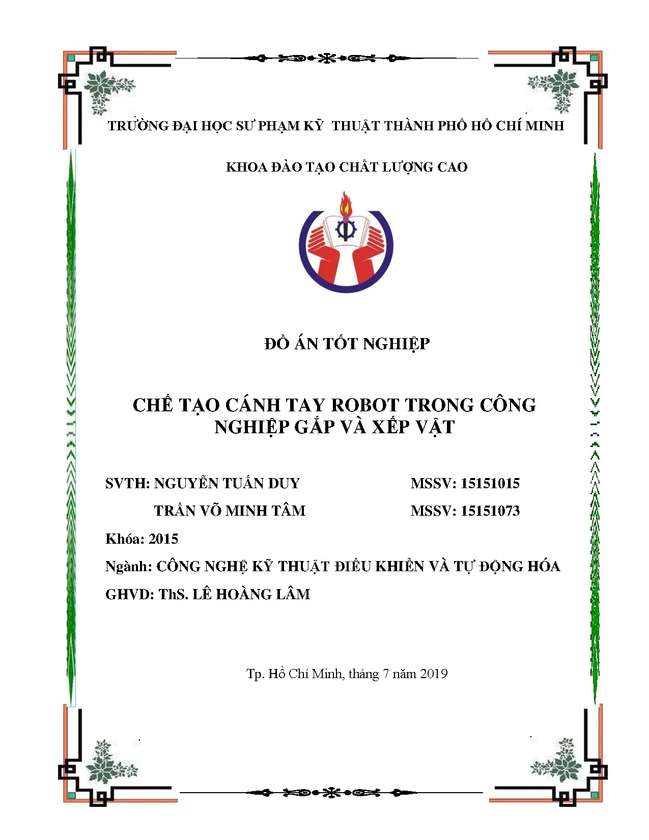 Đồ án tốt nghiệp - Chế tạo cánh tay robot trong công nghiệp gấp và xếp vật