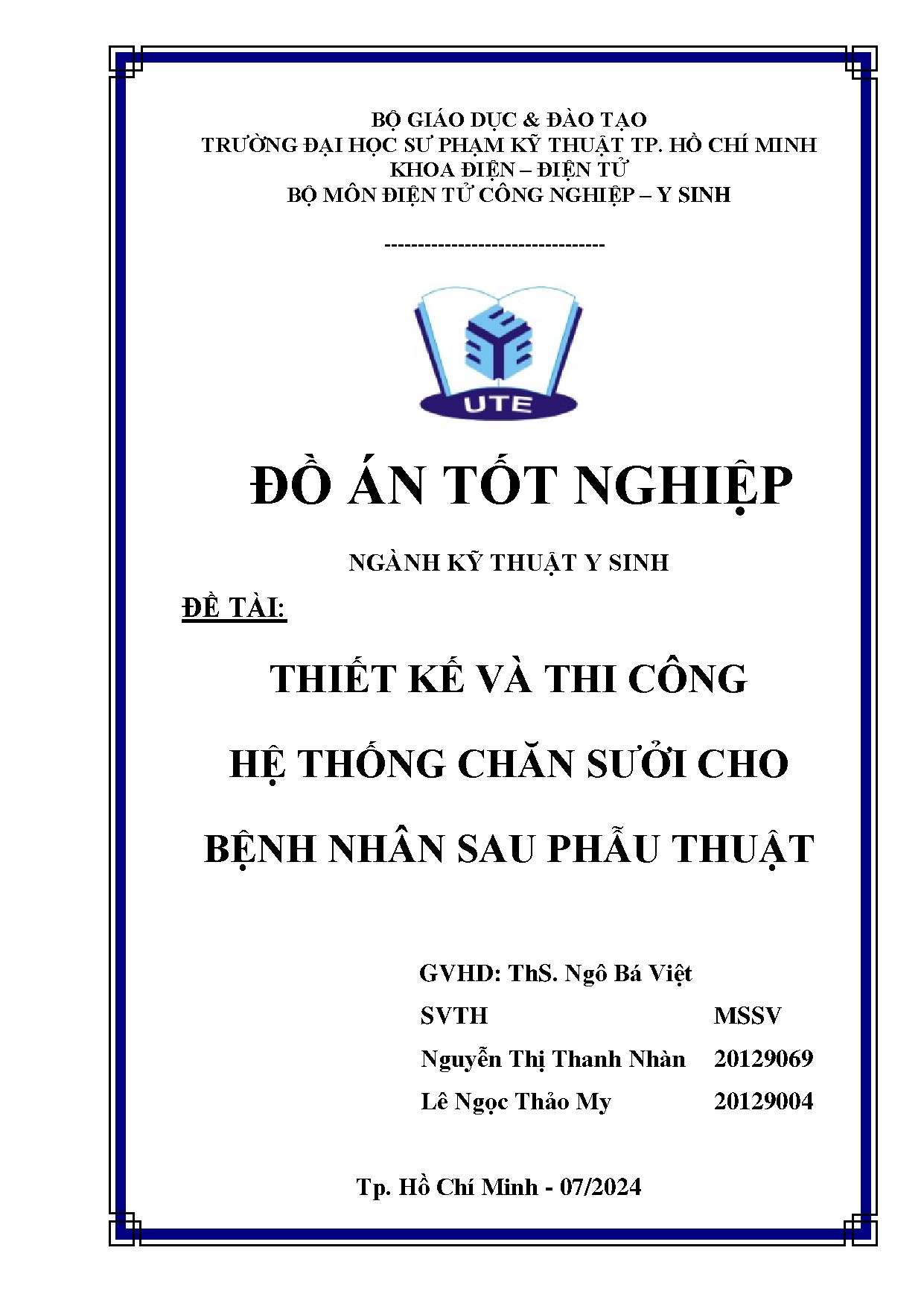 Đồ án tốt nghiệp - Thiết kế và thi công hệ thống chăn sưởi cho bệnh nhân sau phẫu thuật