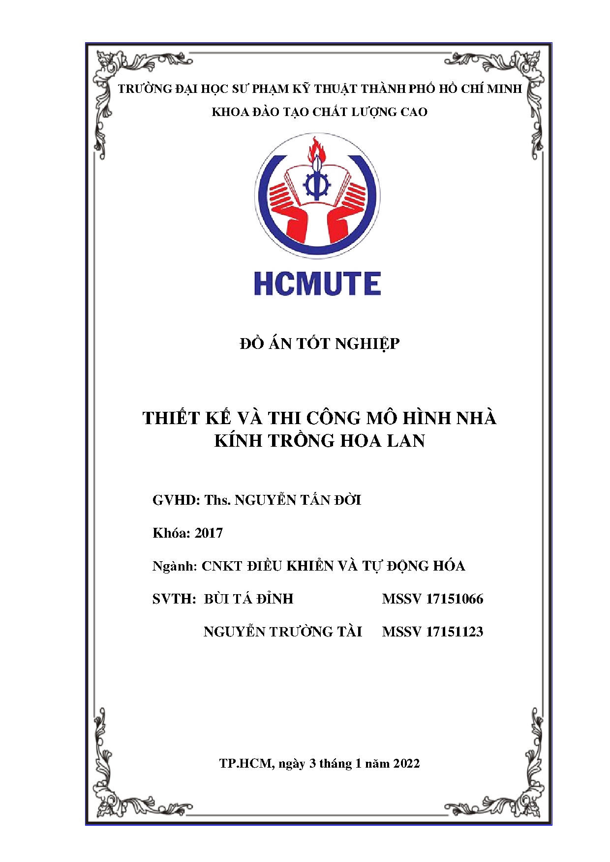 Đồ án tốt nghiệp - Thiết kế và thi công mô hình nhà kính trồng hoa lan