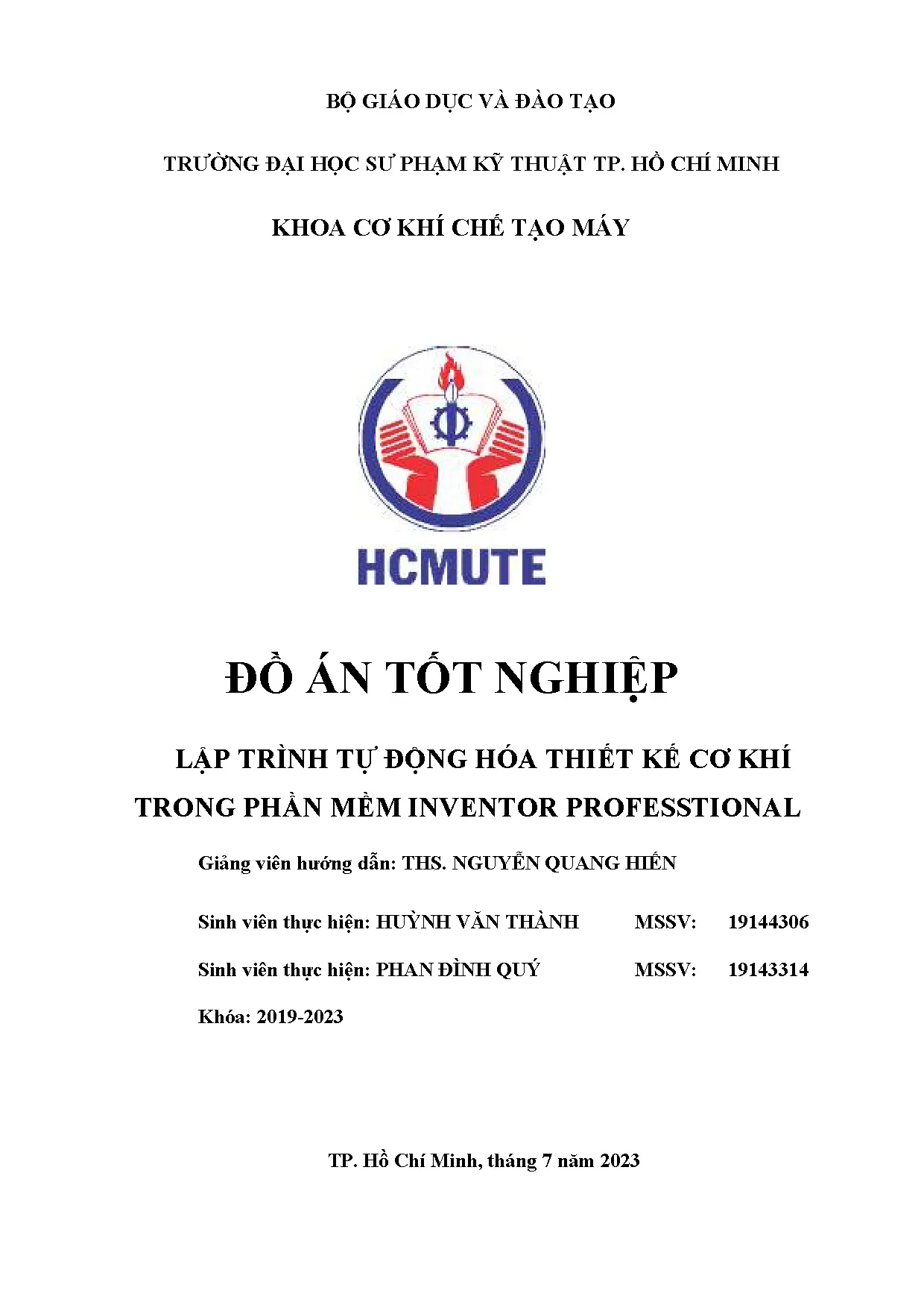 Đồ án tốt nghiệp - Lập trình tự động hóa thiết kế cơ khí trong phần mềm Inventor Professional