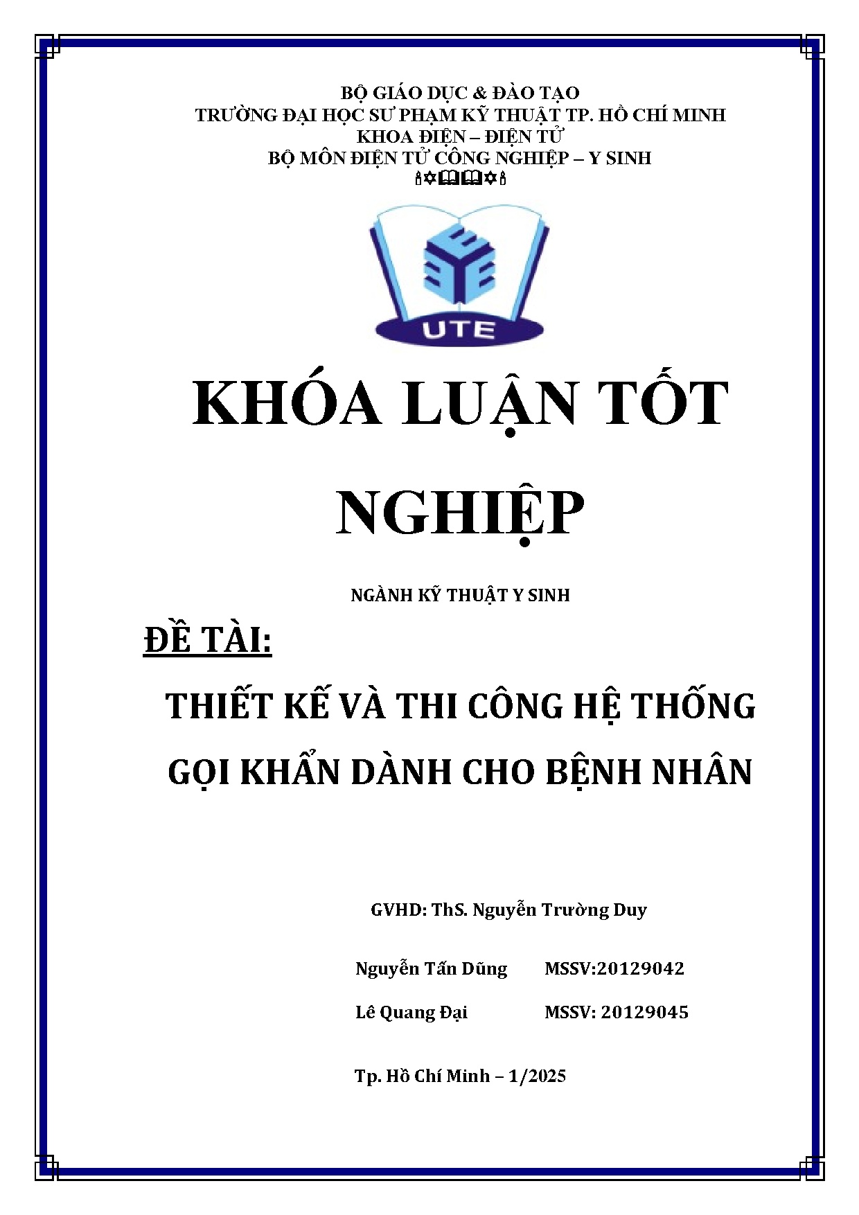 Đồ án tốt nghiệp - Thiết kế và thi công hệ thống gọi khẩn dành cho bệnh nhân