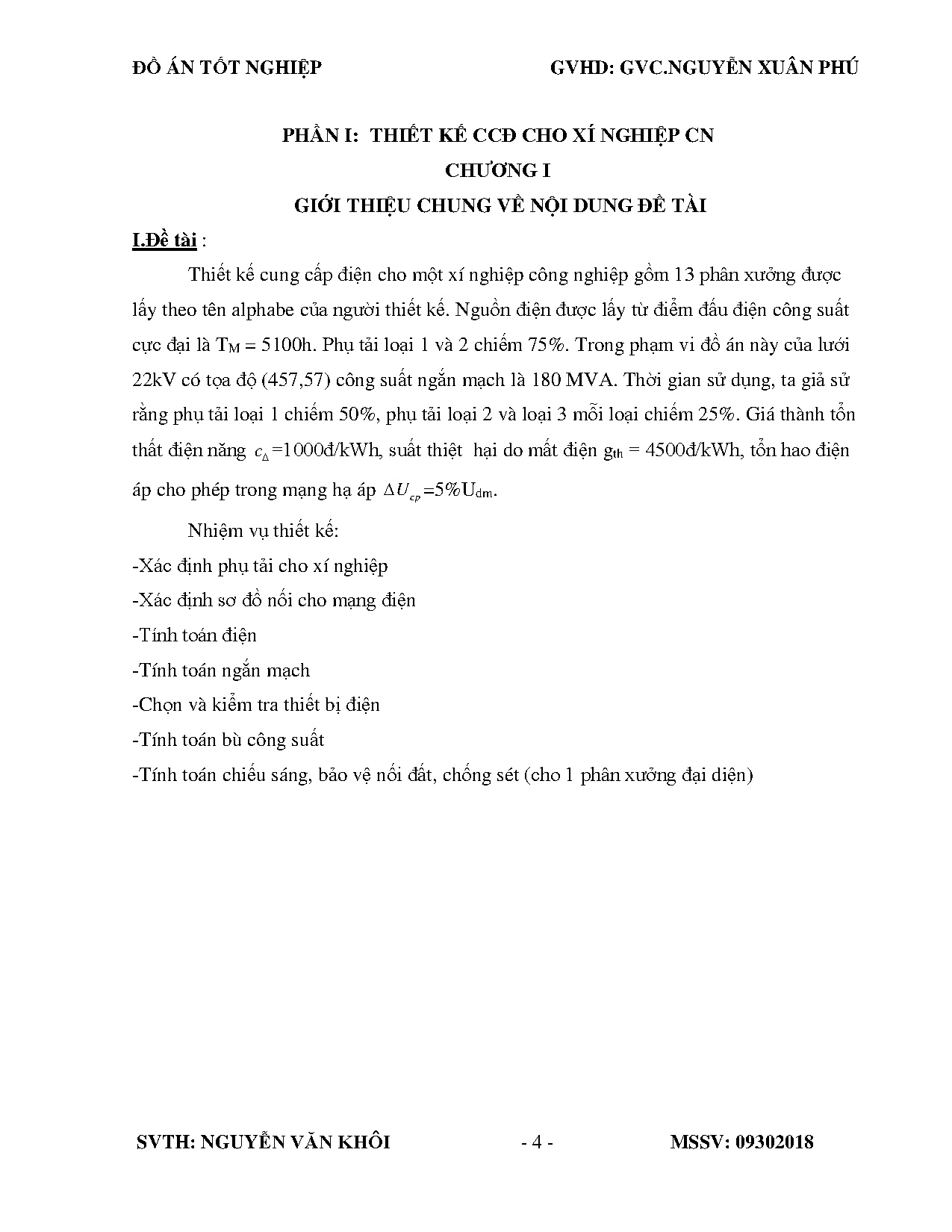 Đồ án tốt nghiệp - Thiết kế cung cấp điện cho xí nghiệp công nghiệp