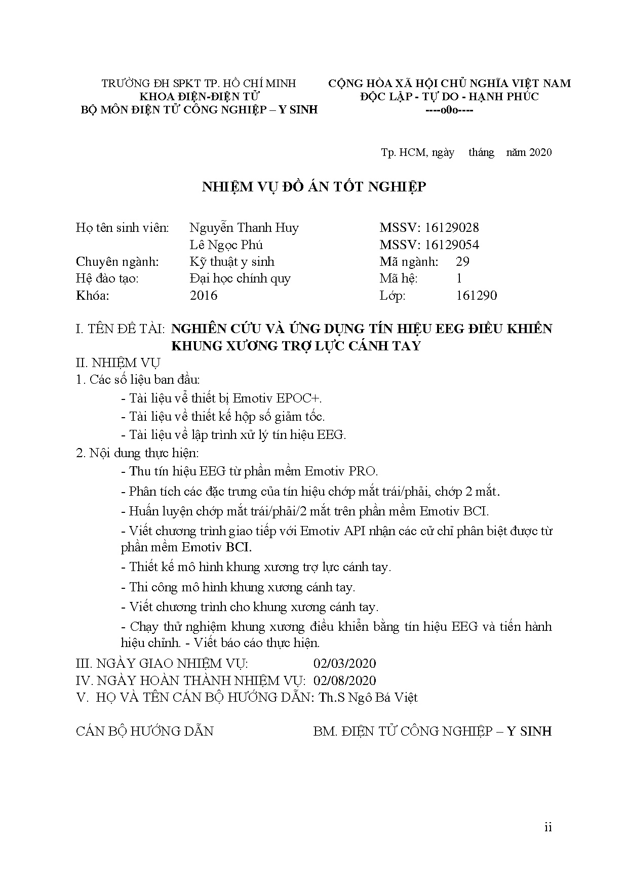 Đồ án tốt nghiệp - Nghiên cứu và ứng dụng EEG điều khiển khung xương trợ lực cánh tay