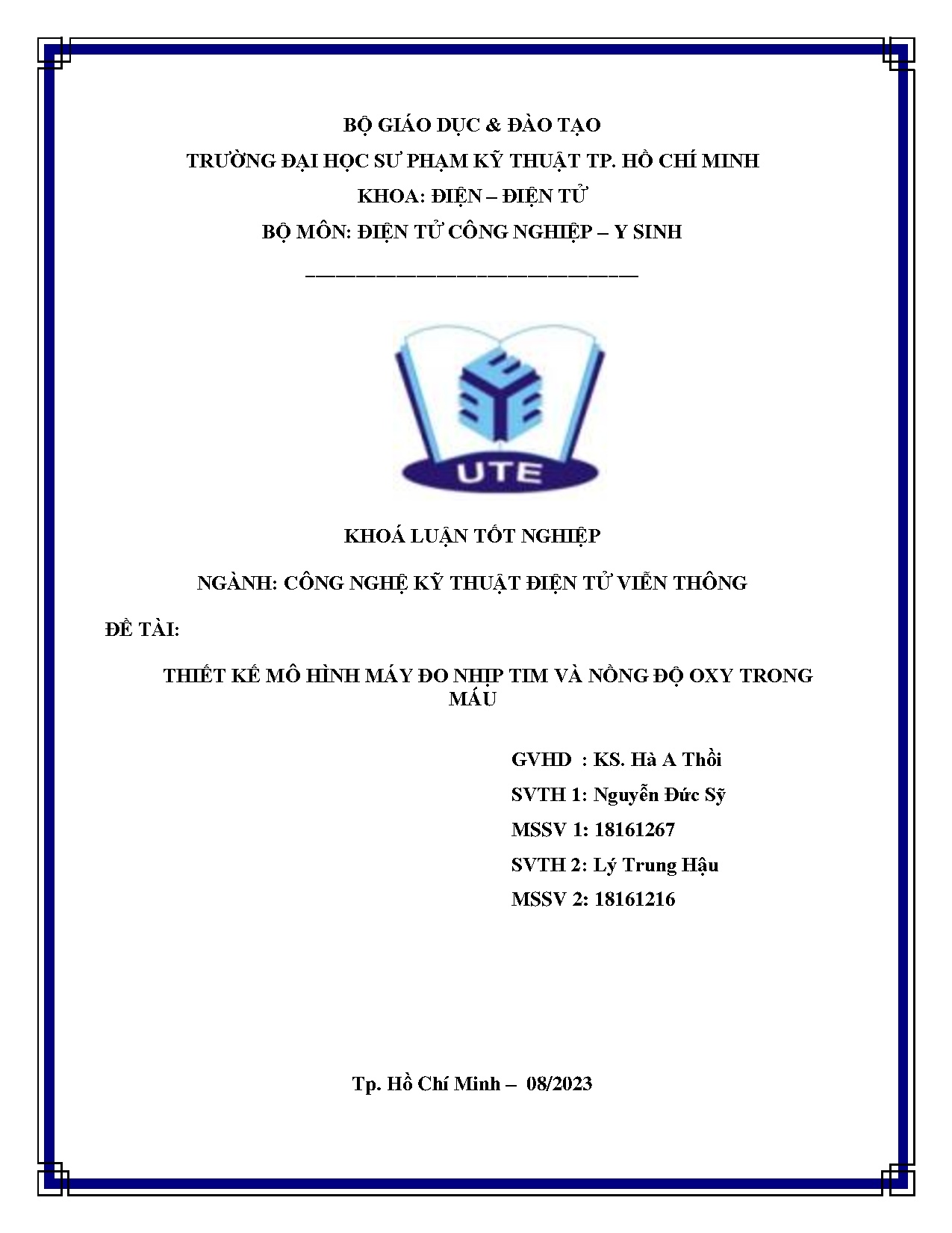 Đồ án tốt nghiệp - Thiết kế mô hình máy đo nhịp tim và nồng độ oxy trong máu