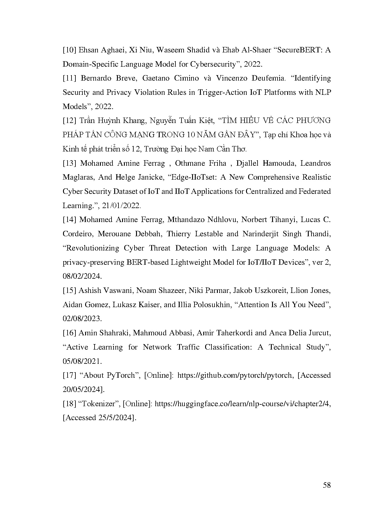 Đồ án tốt nghiệp - Nghiên cứu và phát triển mô hình Bert nhẹ để phân loại mối đe dọa mạng cho TBI - Trang 72