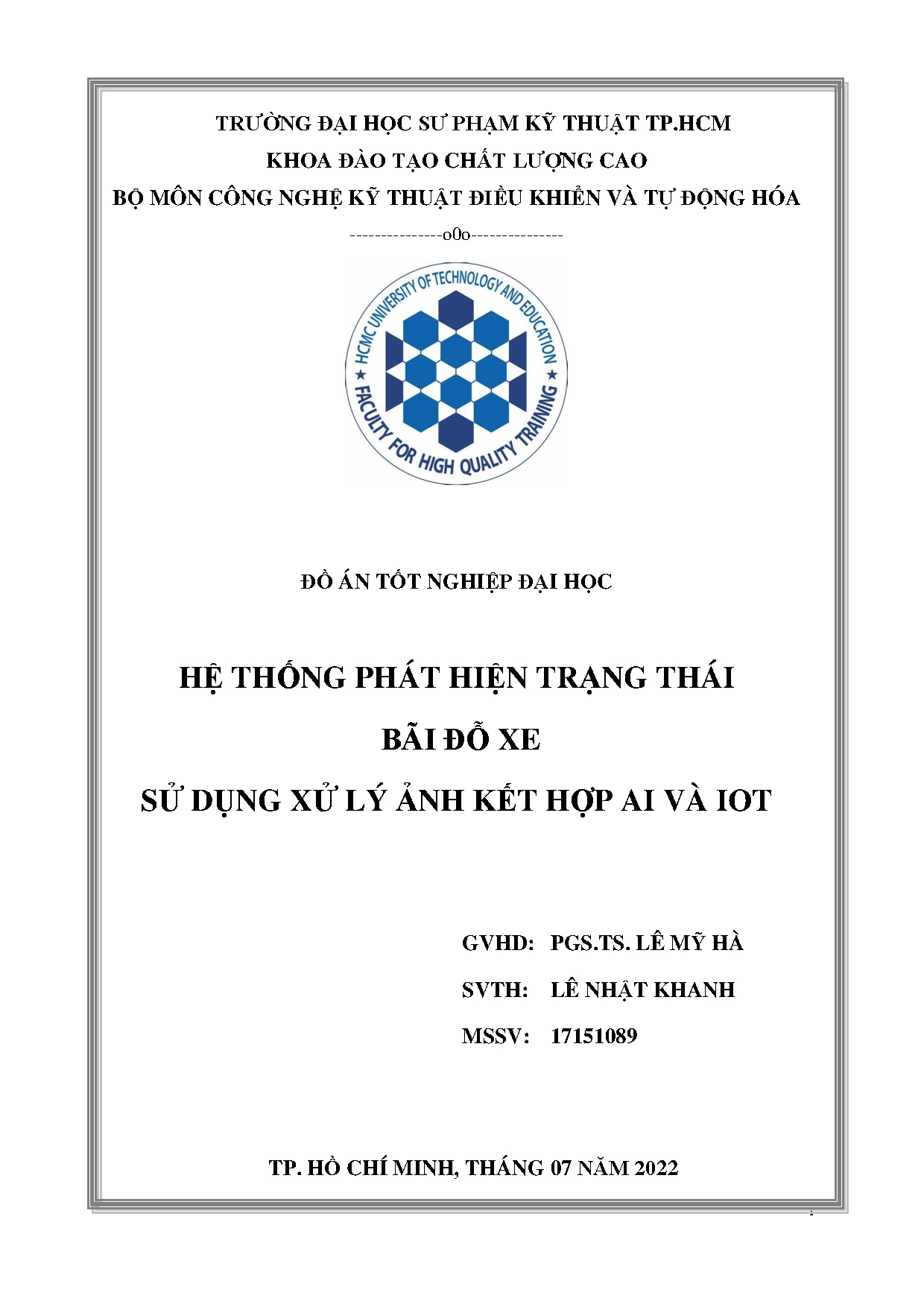 Đồ án tốt nghiệp - Hệ thống phát hiện trạng thái bãi đỗ xe sử dụng xử lý ảnh kết hợp AI và IoT